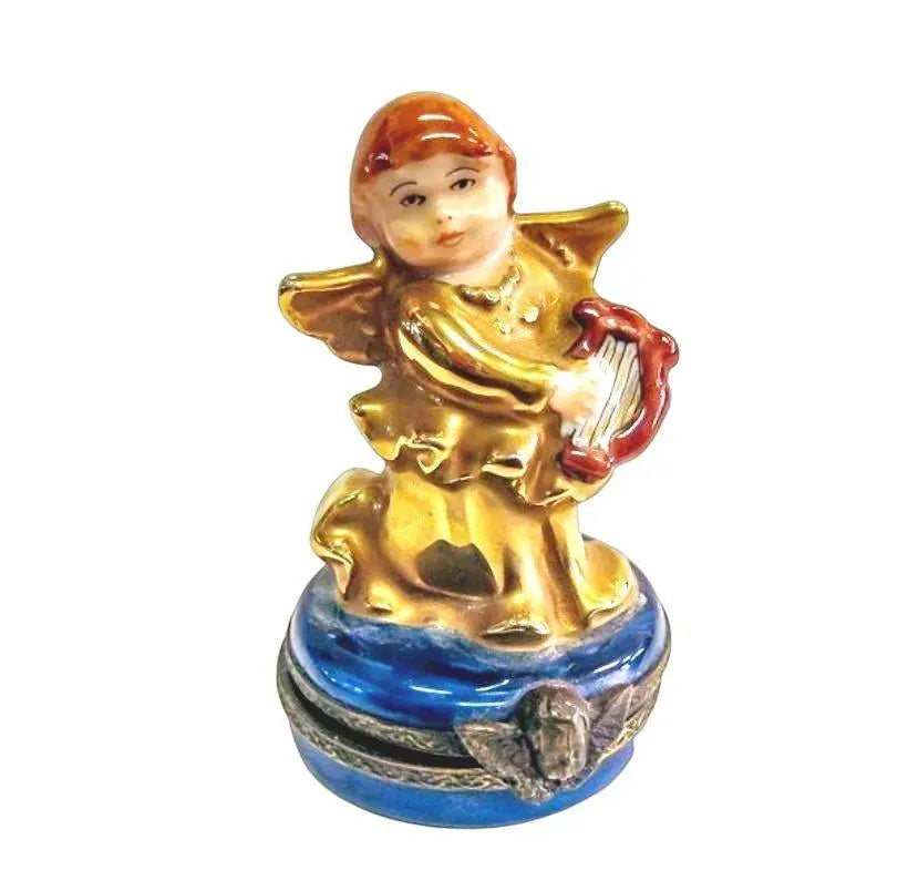 Angel w Harp Porcelain Limoges Angel French Trinket Box