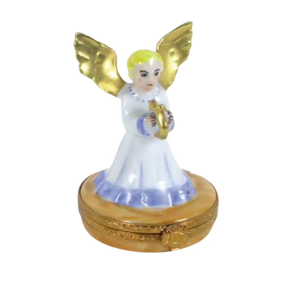 Angel w Harp Porcelain Limoges Angel French Trinket Box