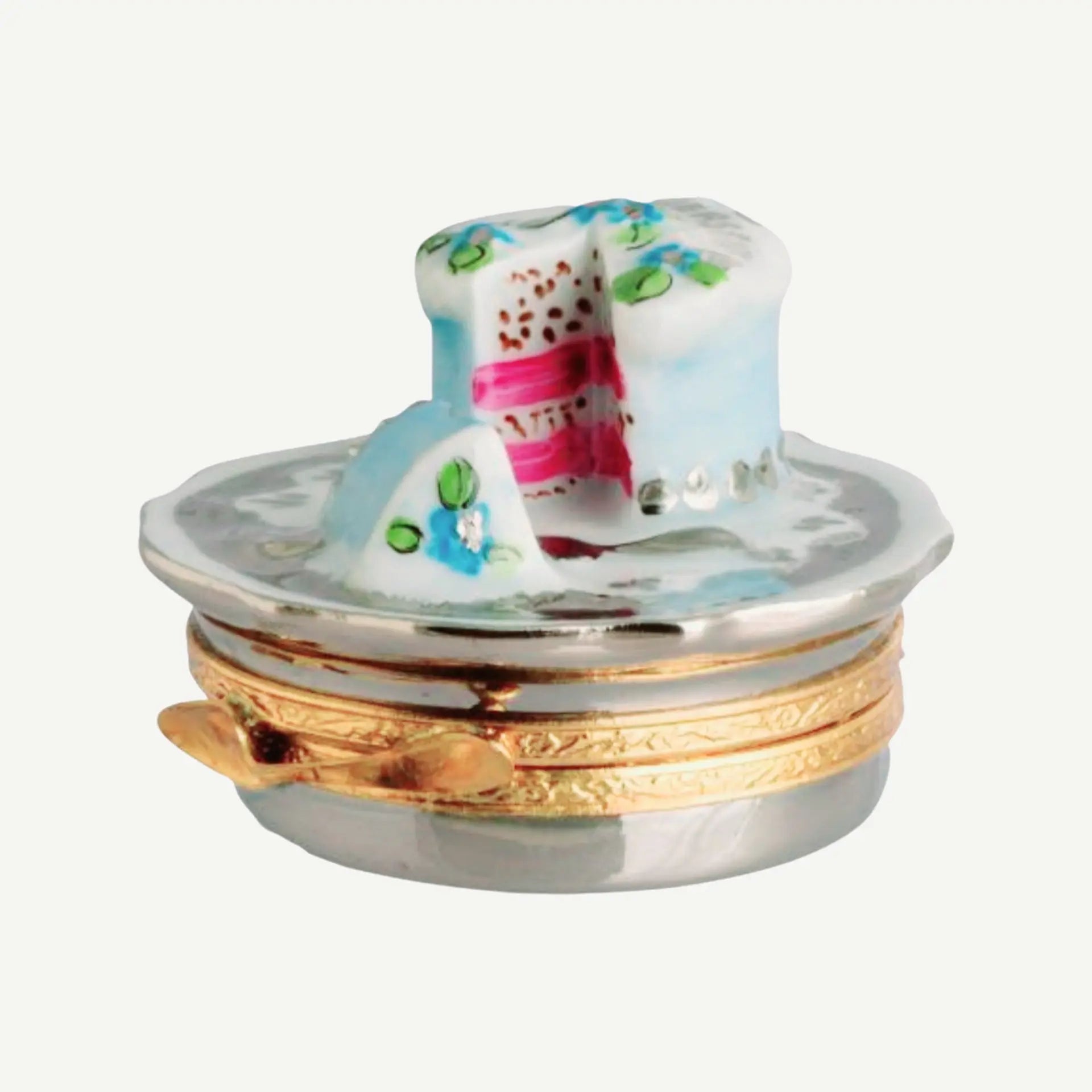 Anniversary Cake: Silver Porcelain Limoges Wedding French Trinket Box