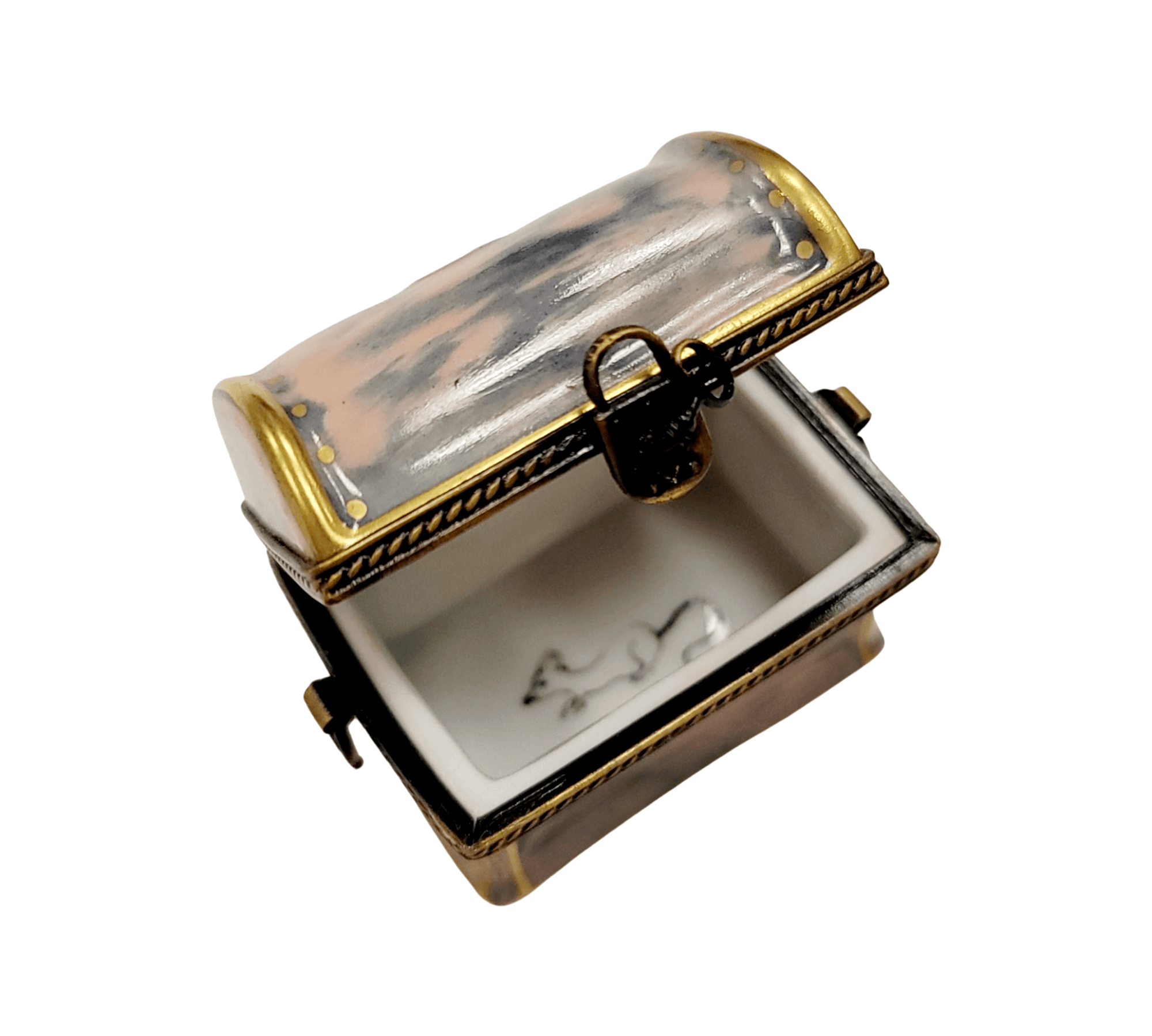 Antique Bronze Trunk Limoges Box Porcelain Limoges furniture French Trinket Box