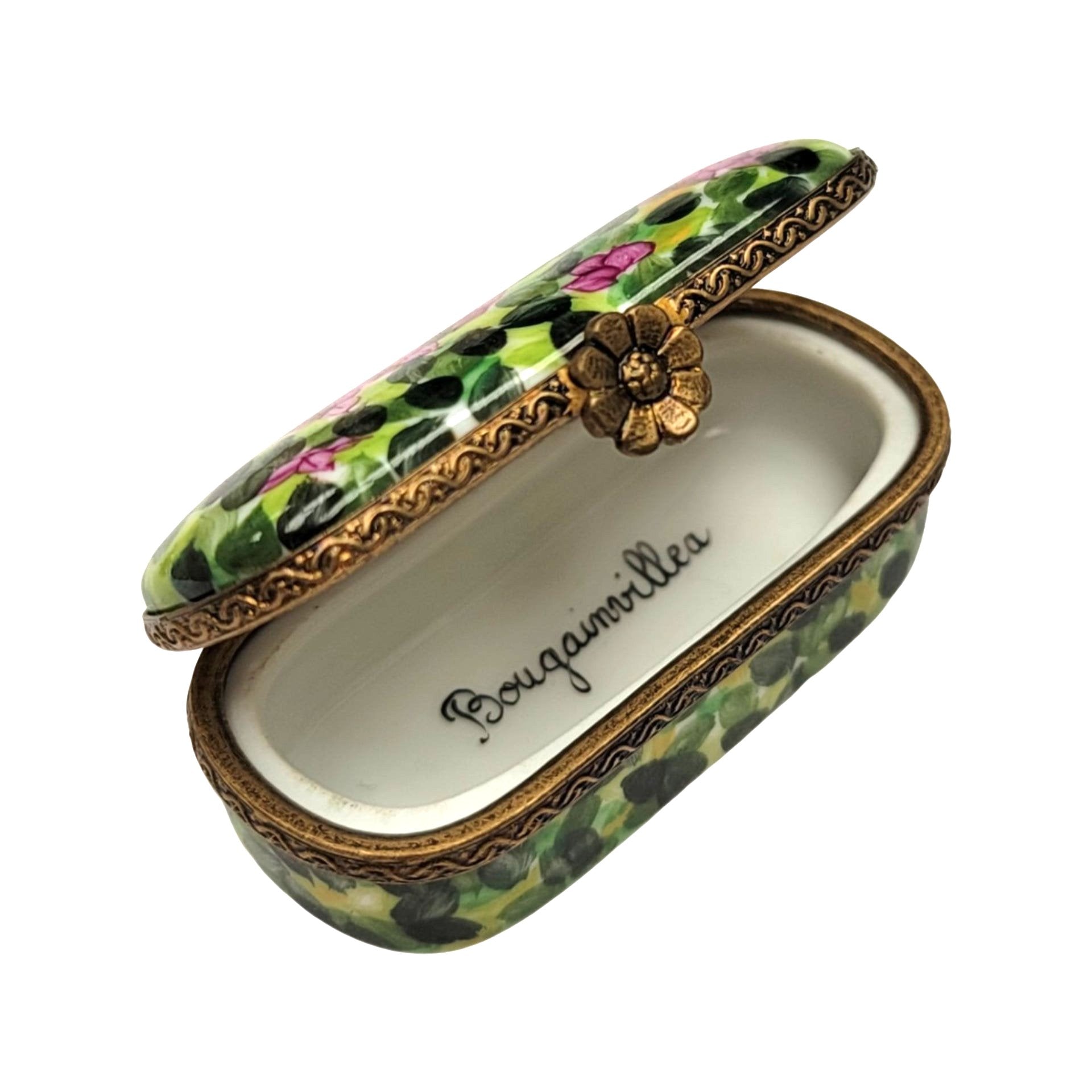 Antique Oval Pin Leaves Box Porcelain Limoges Traditional Home French Trinket Box