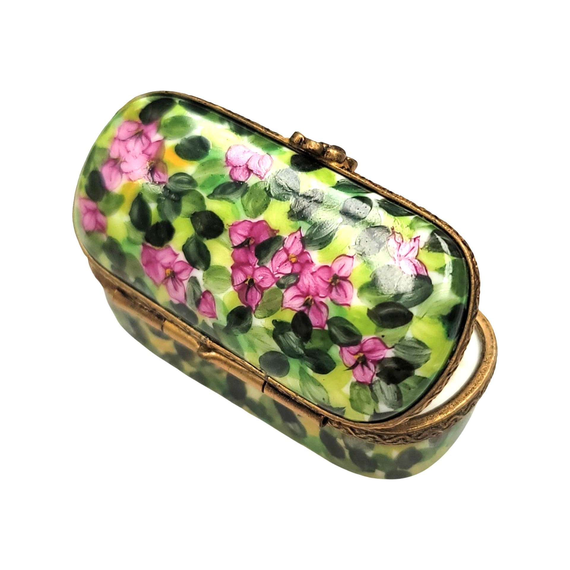 Antique Oval Pin Leaves Box Porcelain Limoges Traditional Home French Trinket Box