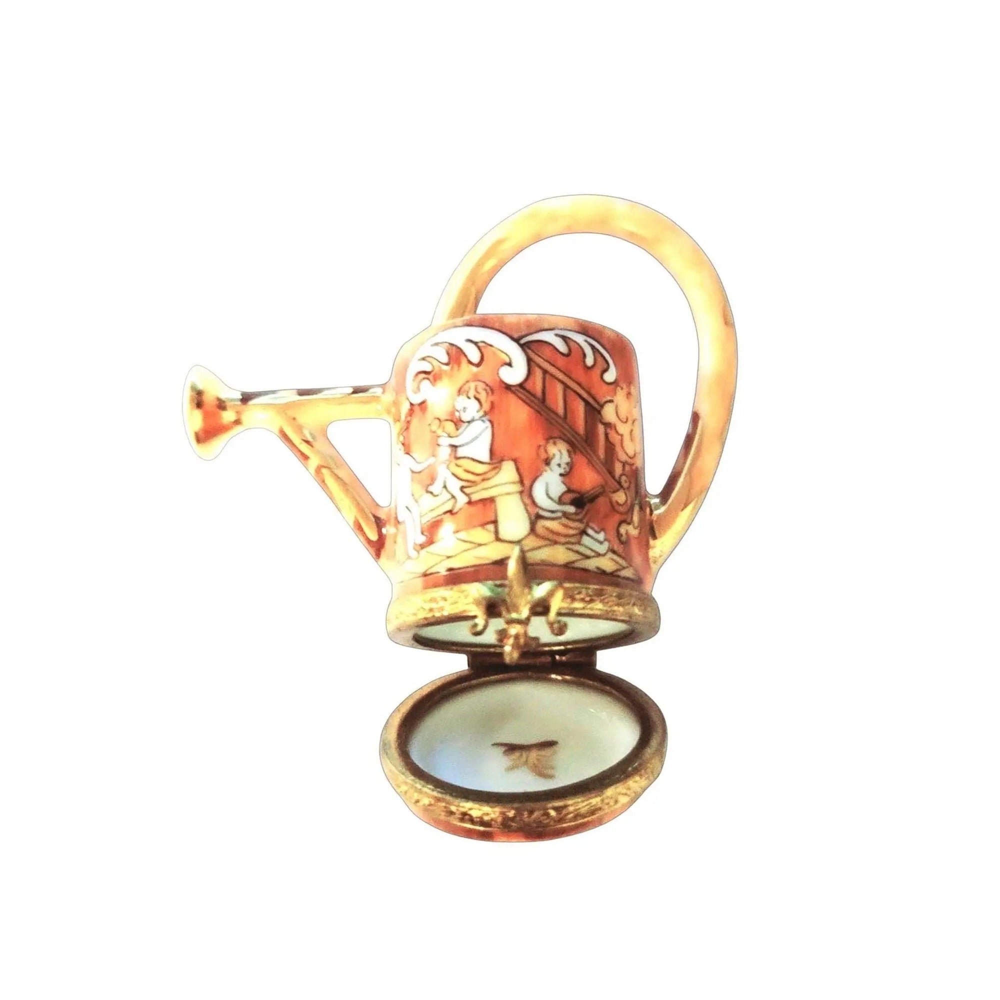 Antique Wooden Watering Can Box Porcelain Limoges garden French Trinket Box