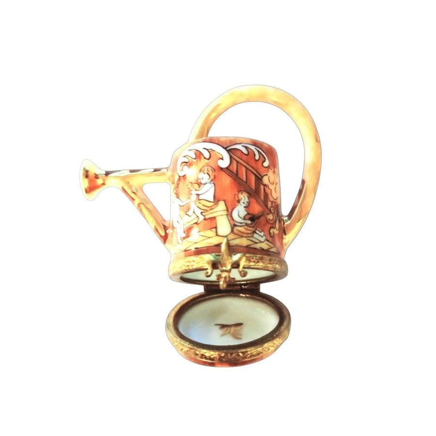 Antique Wooden Watering Can Box Porcelain Limoges garden French Trinket Box