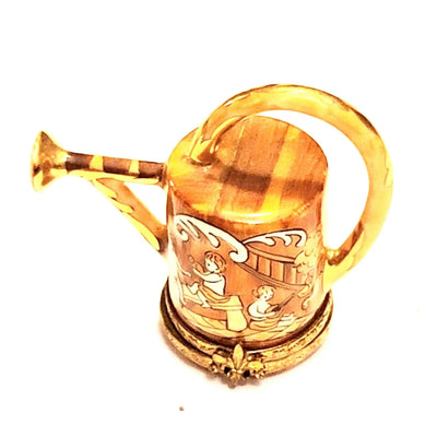 Antique Wooden Watering Can Box Porcelain Limoges garden French Trinket Box