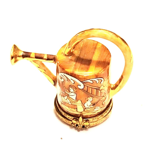 Antique Wooden Watering Can Box Porcelain Limoges garden French Trinket Box