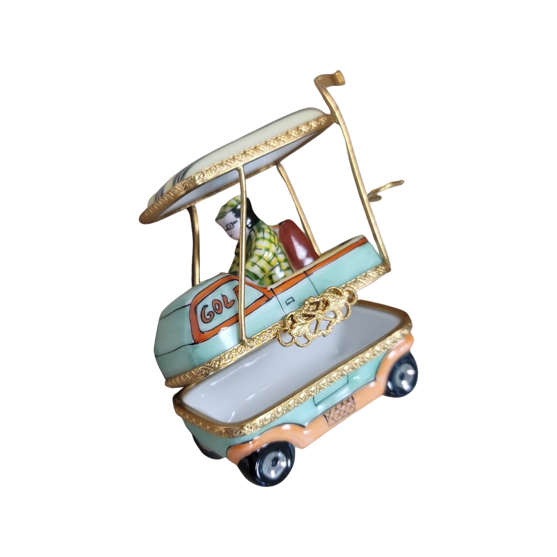 Aqua Man Golf Cart Figurine Porcelain Limoges sports golf limoges box French Trinket Box