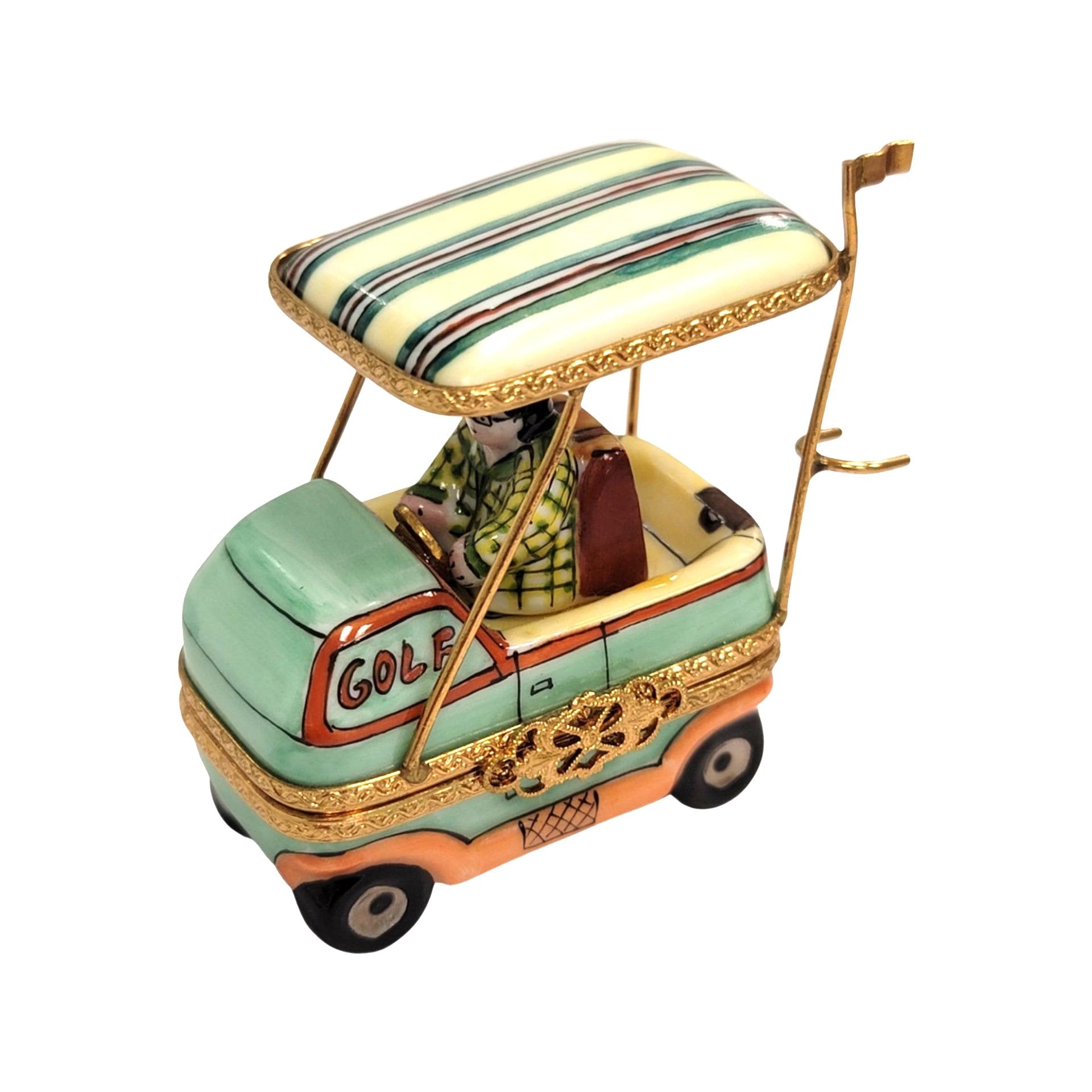 Aqua Man Golf Cart Figurine Porcelain Limoges sports golf limoges box French Trinket Box