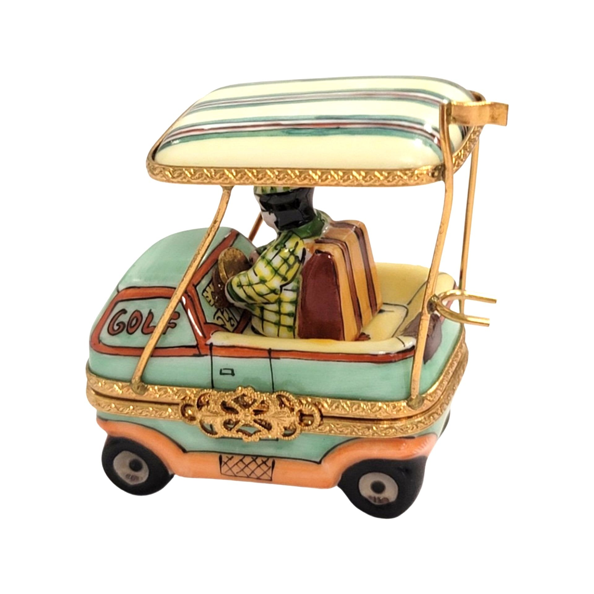 Aqua Man Golf Cart Figurine Porcelain Limoges sports golf limoges box French Trinket Box