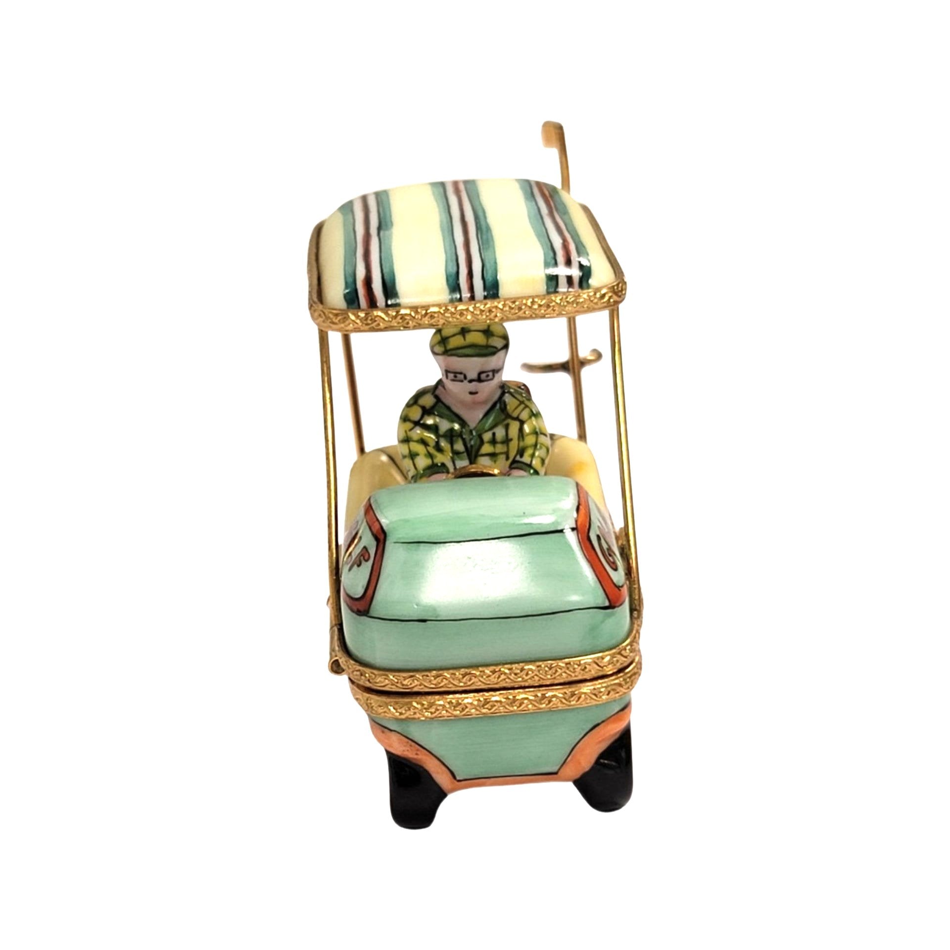 Aqua Man Golf Cart Figurine Porcelain Limoges sports golf limoges box French Trinket Box