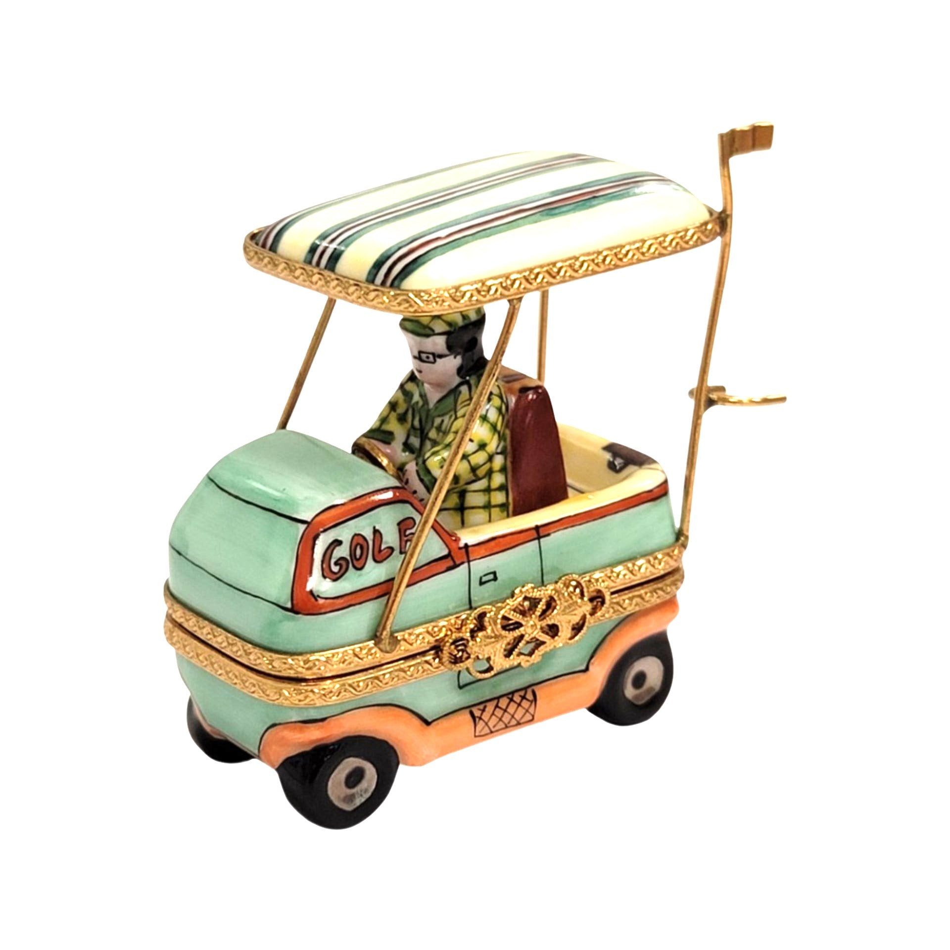 Aqua Man Golf Cart Figurine Porcelain Limoges sports golf limoges box French Trinket Box