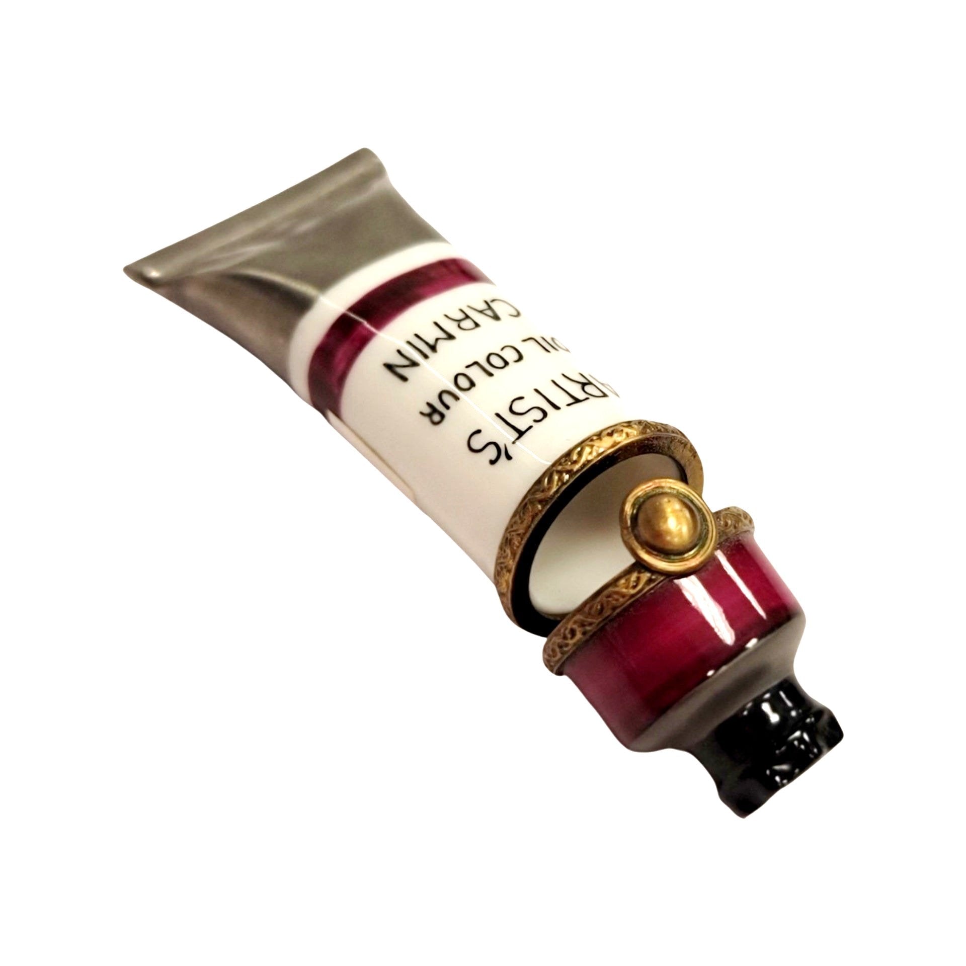 Artisan Red Paint Tube Box Porcelain Limoges Fine Art French Trinket Box