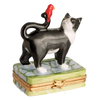 B And W Cat w Red Bird Porcelain Limoges Cat French Trinket Box