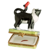 B And W Cat w Red Bird Porcelain Limoges Cat French Trinket Box