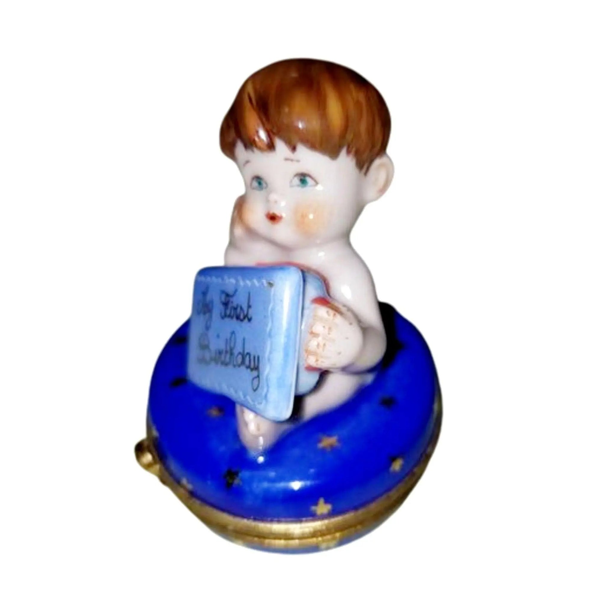 Baby Boy First Birthday Keepsake Porcelain Limoges Babies Figurine French Trinket Box