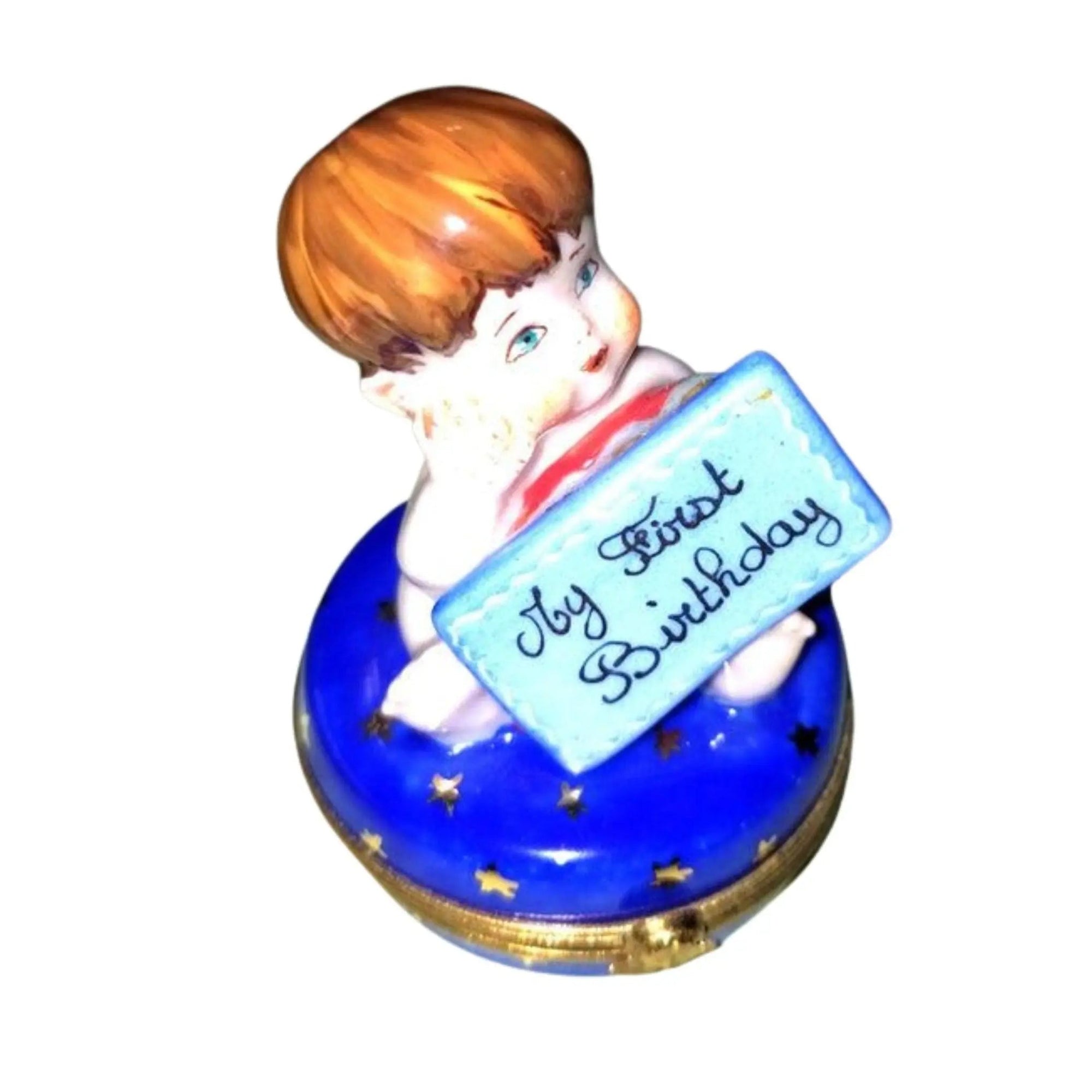 Baby Boy First Birthday Keepsake Porcelain Limoges Babies Figurine French Trinket Box