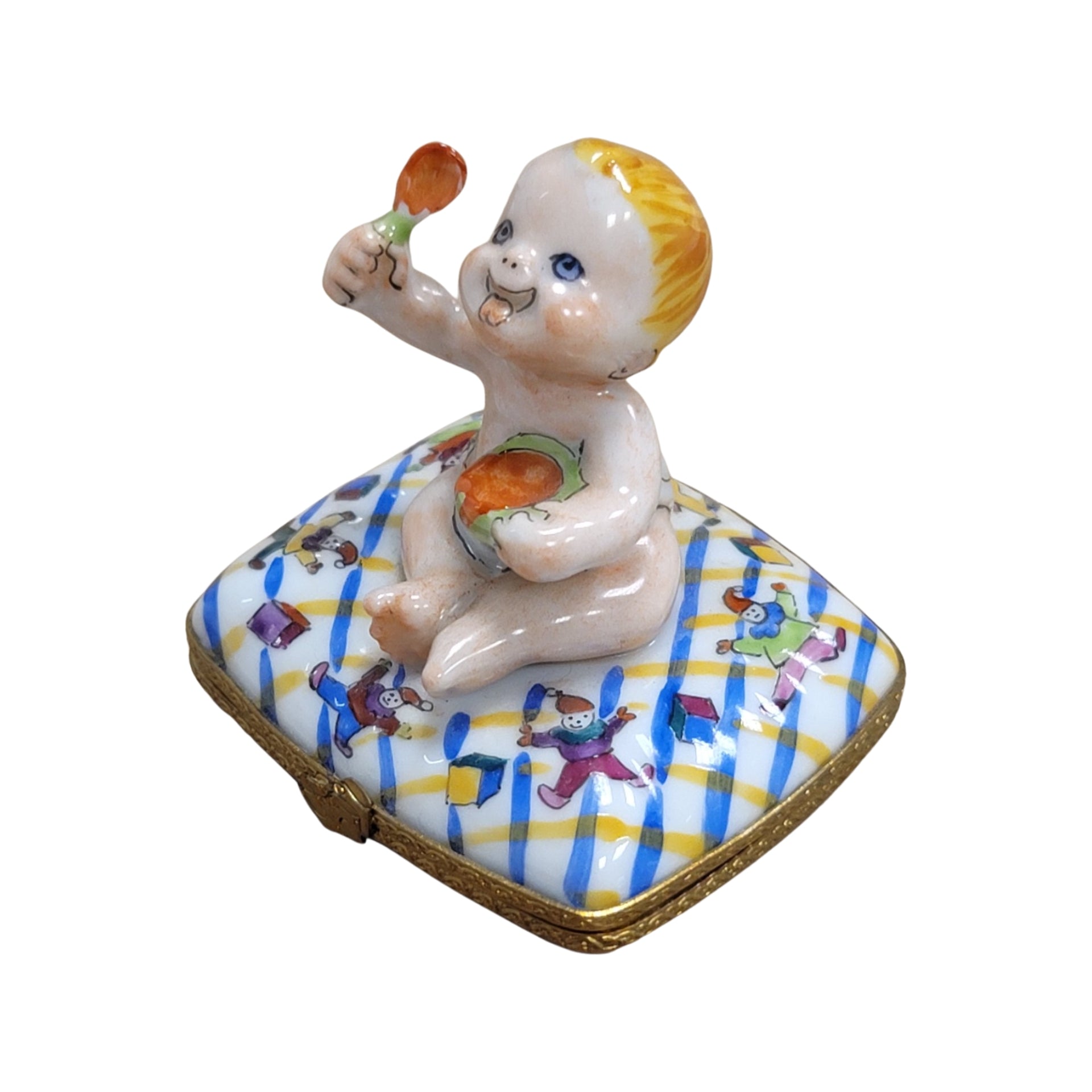 Baby Dining Delight Figurine Porcelain Limoges Babies Figurine French Trinket Box