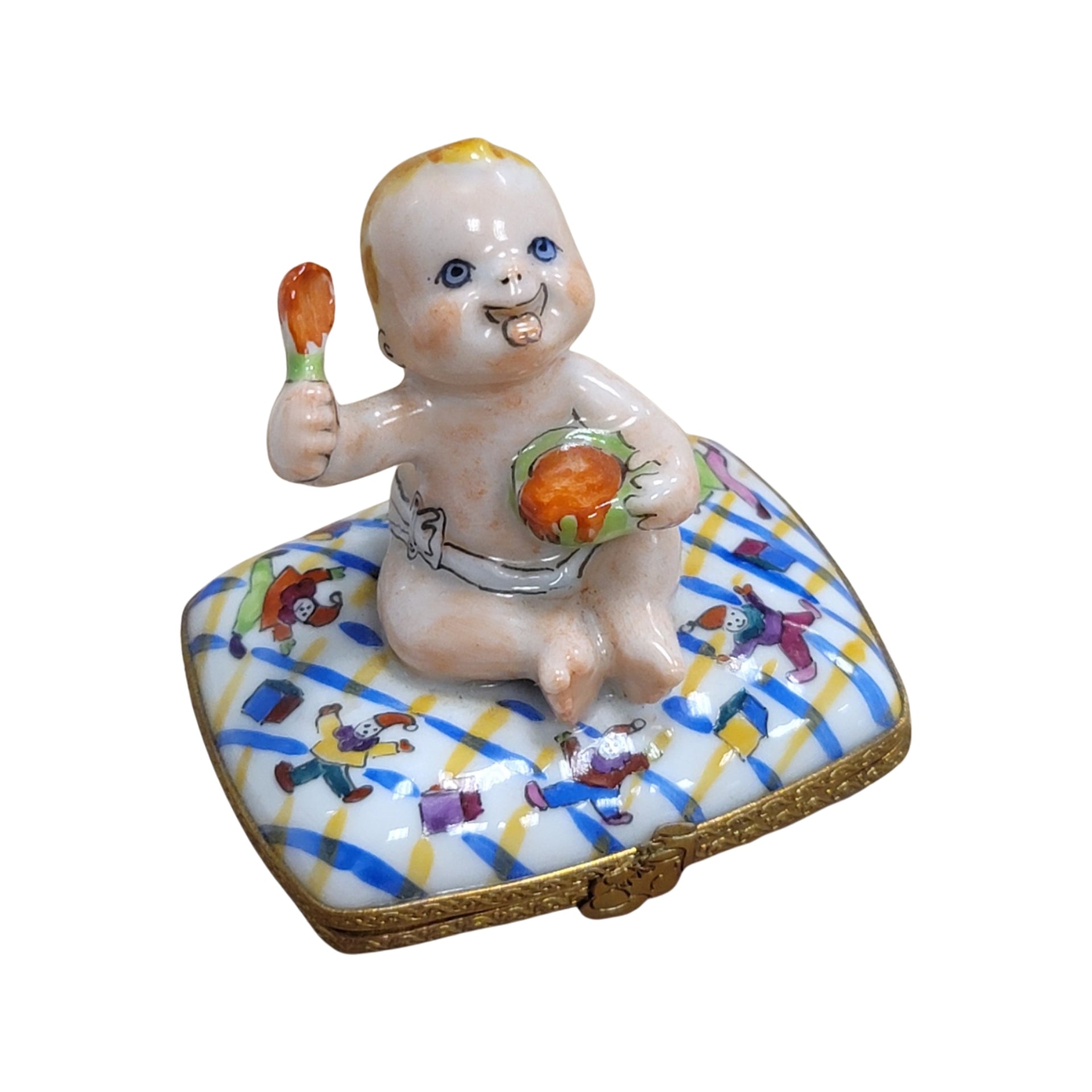 Baby Dining Delight Figurine Porcelain Limoges Babies Figurine French Trinket Box
