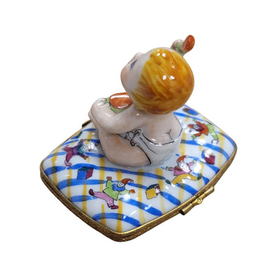 Baby Dining Delight Figurine Porcelain Limoges Babies Figurine French Trinket Box