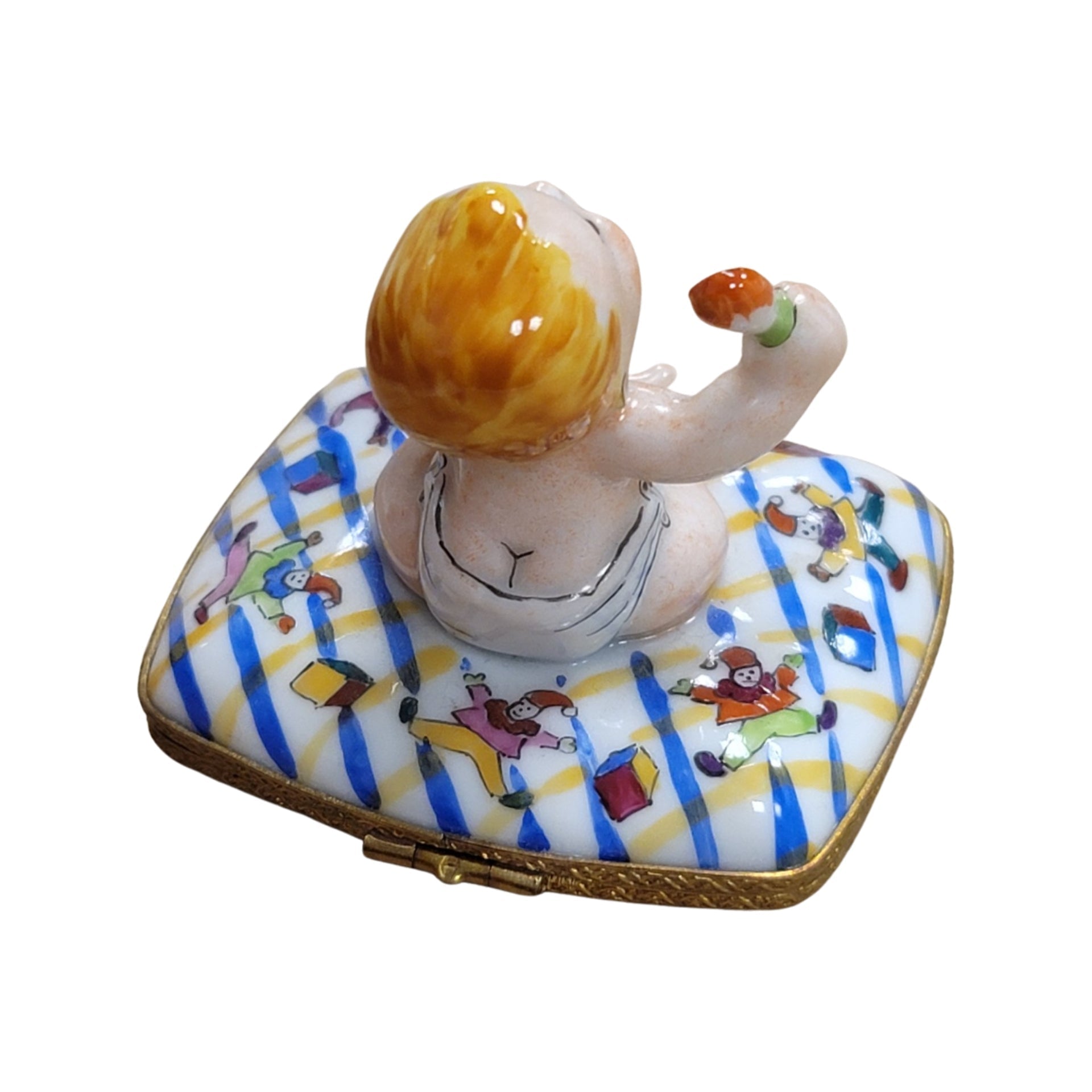 Baby Dining Delight Figurine Porcelain Limoges Babies Figurine French Trinket Box