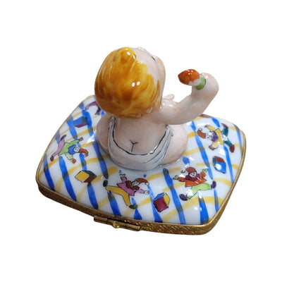 Baby Dining Delight Figurine Porcelain Limoges Babies Figurine French Trinket Box