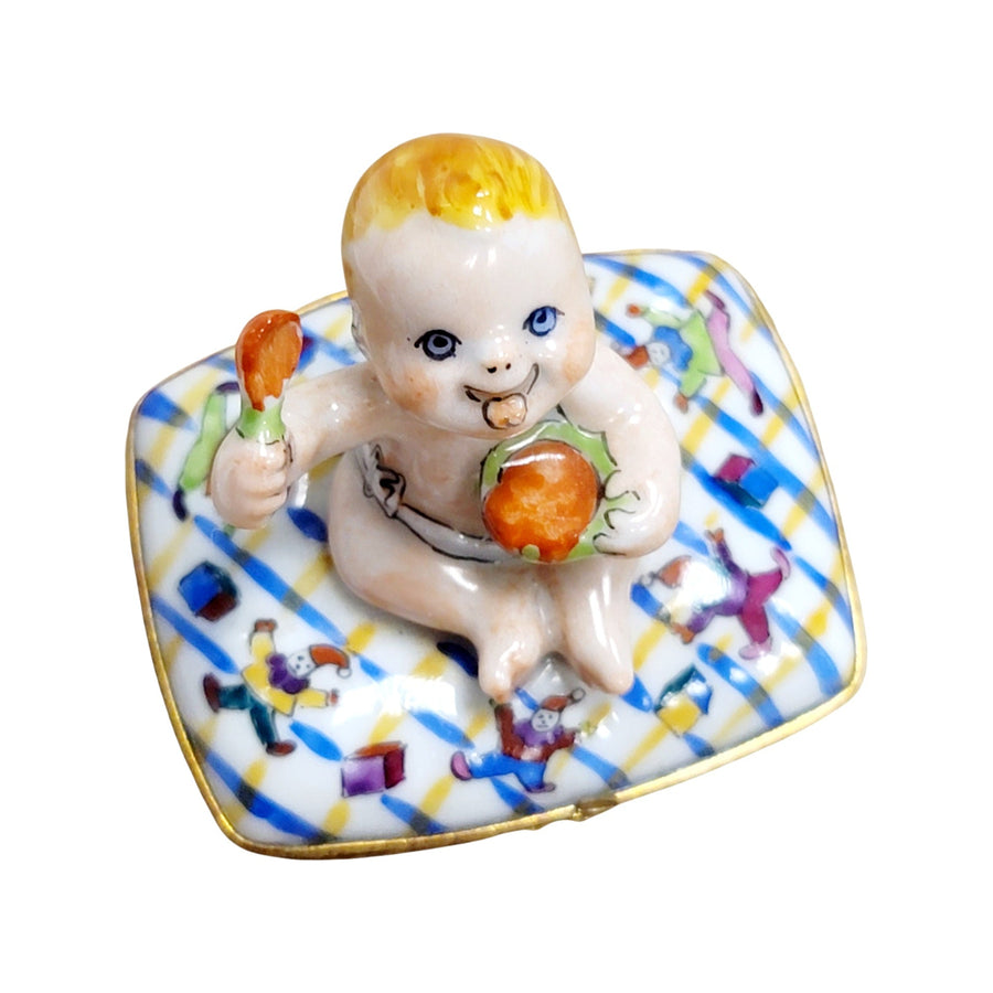 Baby Dining Delight Figurine Porcelain Limoges Babies Figurine French Trinket Box