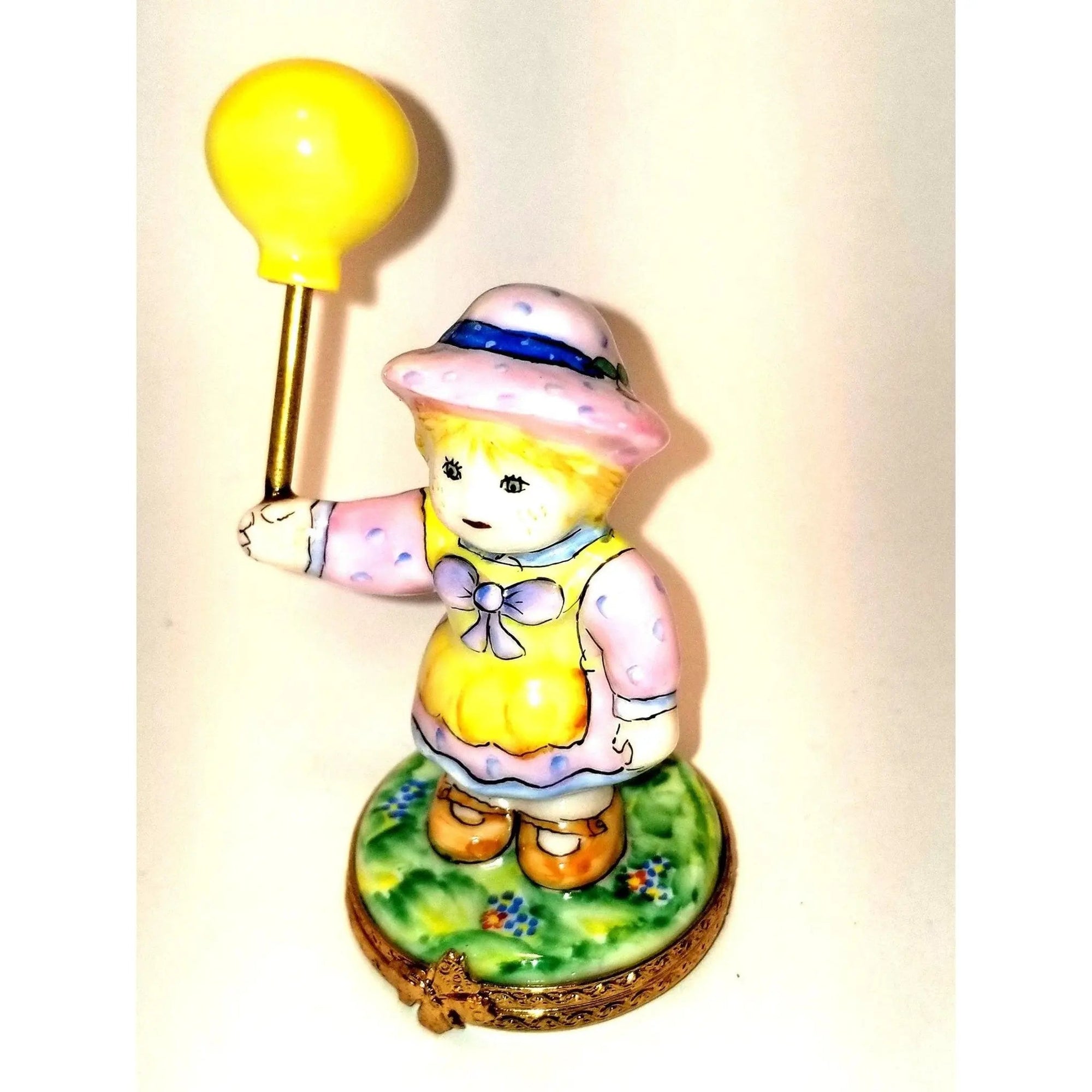Baby Girl with Yellow Balloon Porcelain Limoges baby carnival French Trinket Box