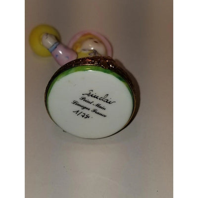 Baby Girl with Yellow Balloon Porcelain Limoges baby carnival French Trinket Box