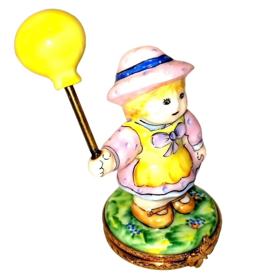 Baby Girl with Yellow Balloon Porcelain Limoges baby carnival French Trinket Box