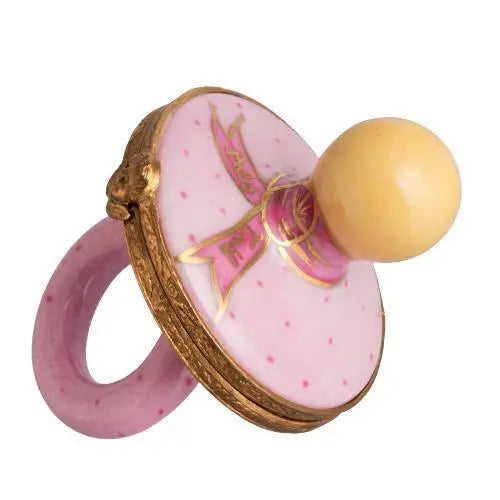Baby Pacifier: Pink Porcelain Limoges Baby Gifts French Trinket Box