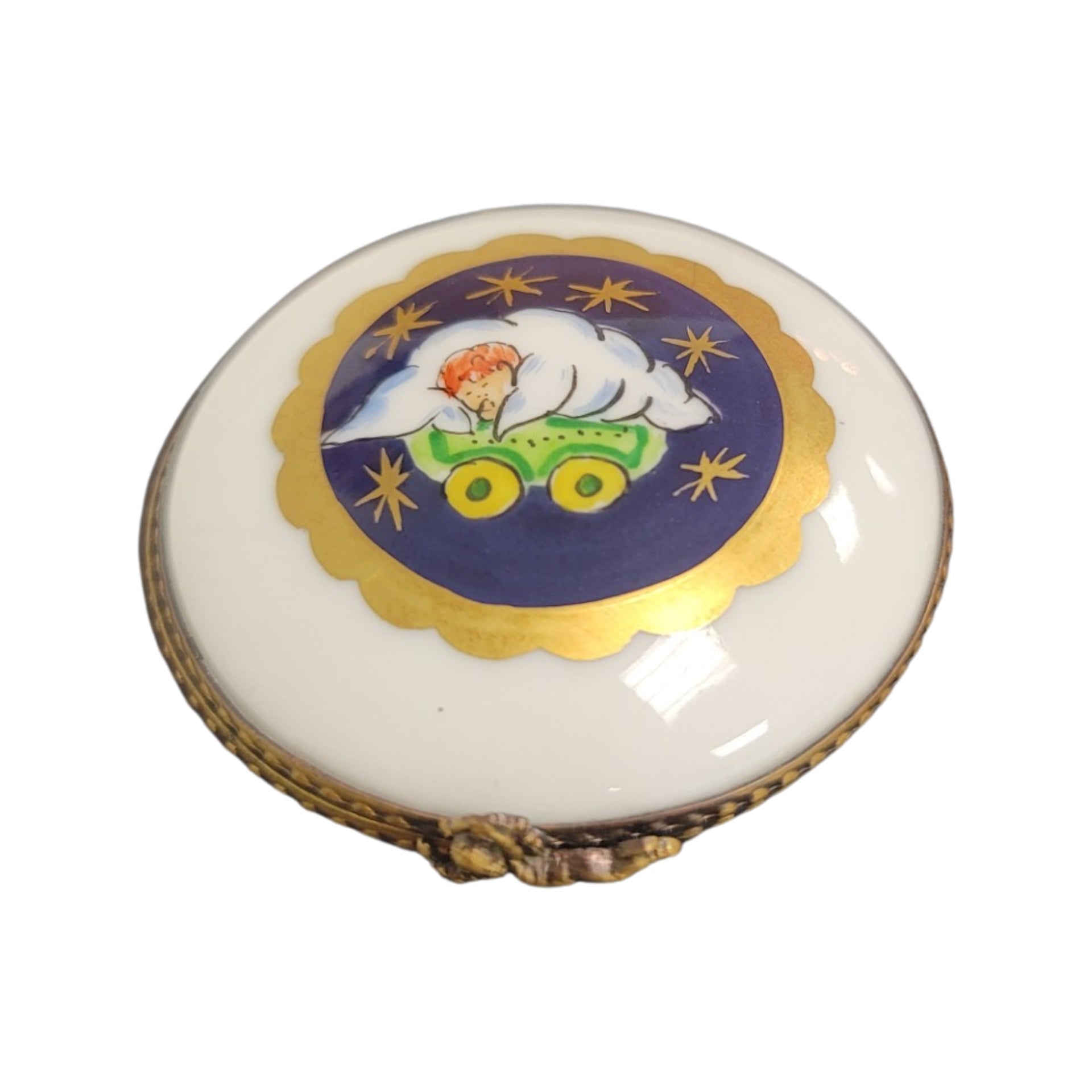 Baby Pram Limoges Pill Box Porcelain Limoges baby traditional French Trinket Box