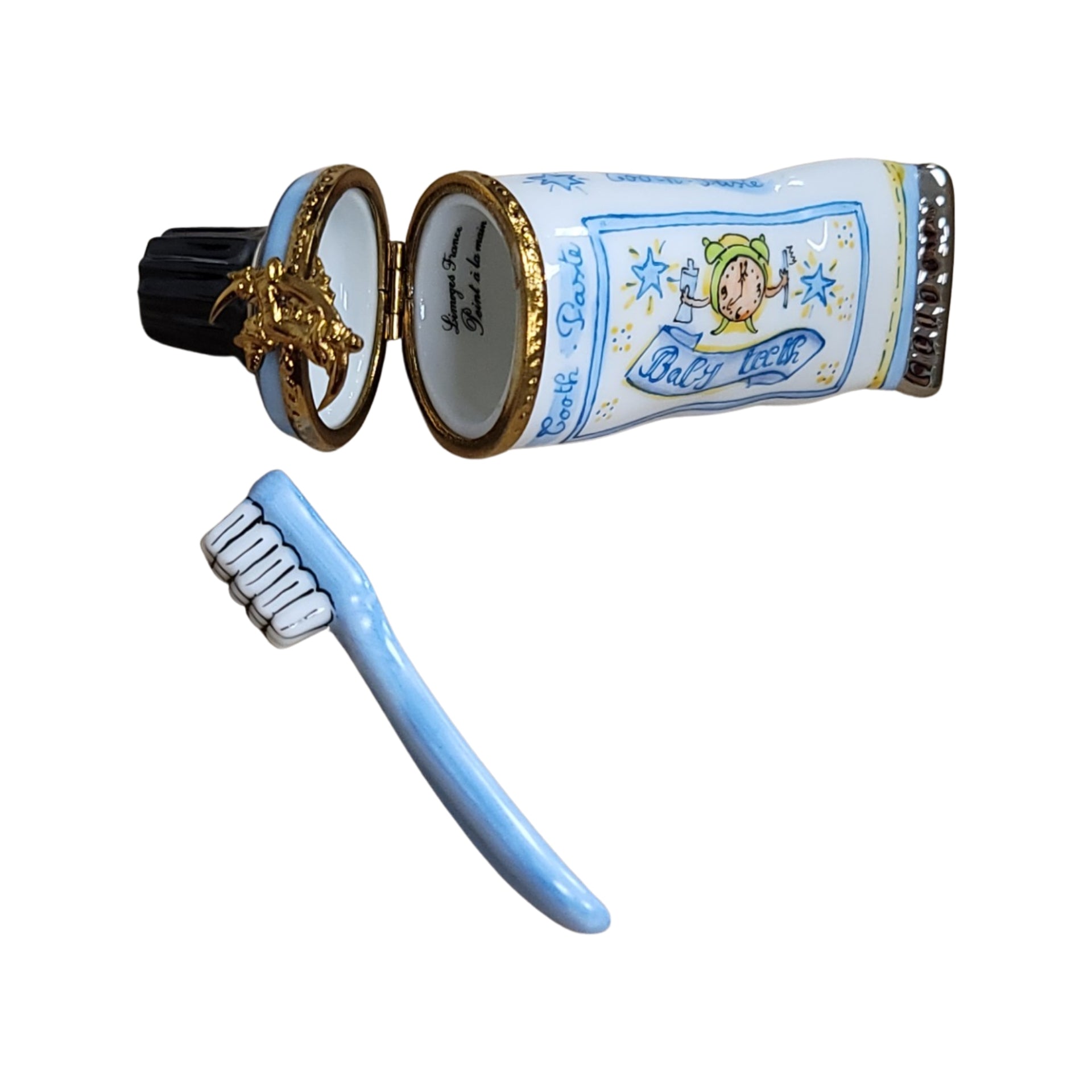 Baby Toothpaste Figurine Delight Porcelain Limoges baby French Trinket Box