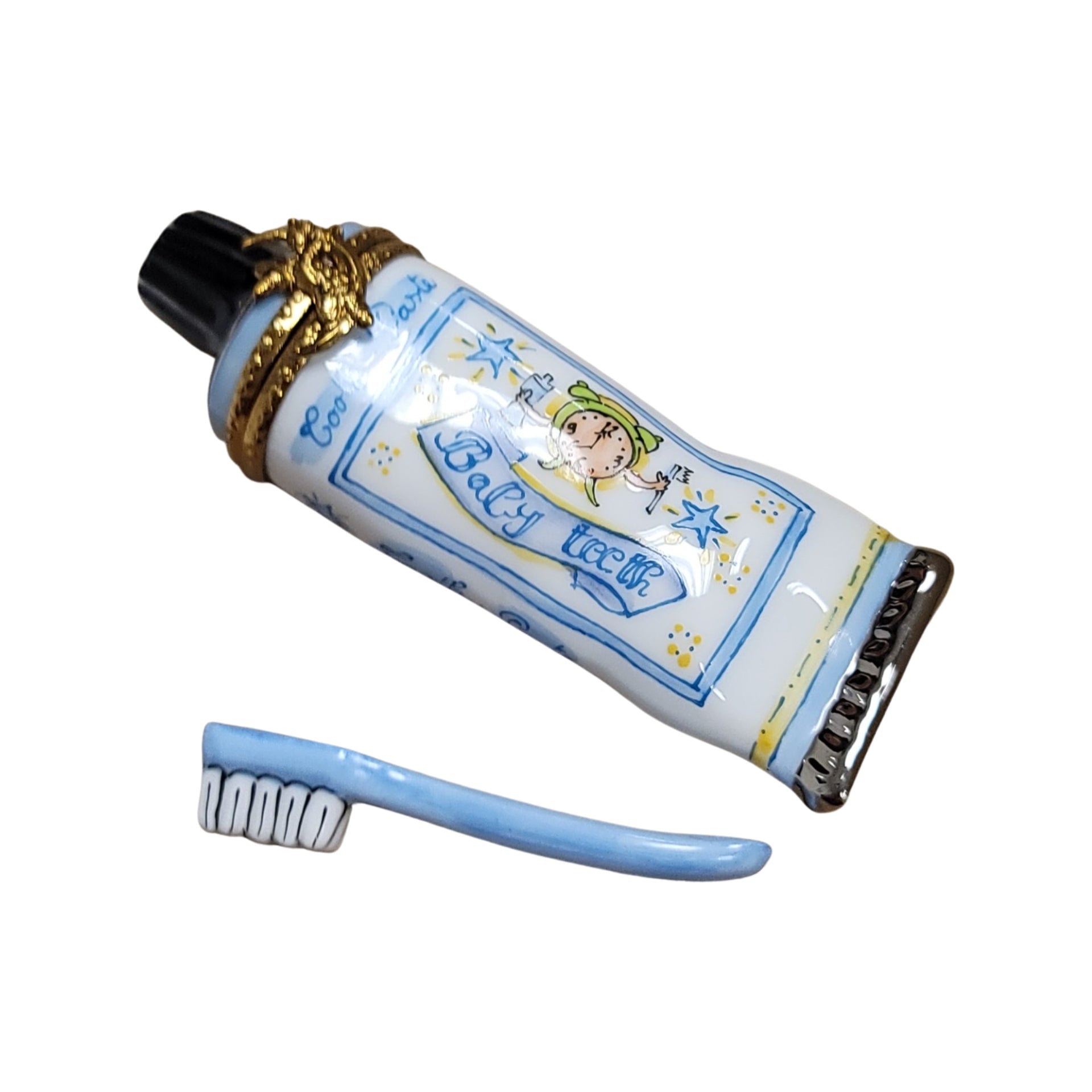 Baby Toothpaste Figurine Delight Porcelain Limoges baby French Trinket Box