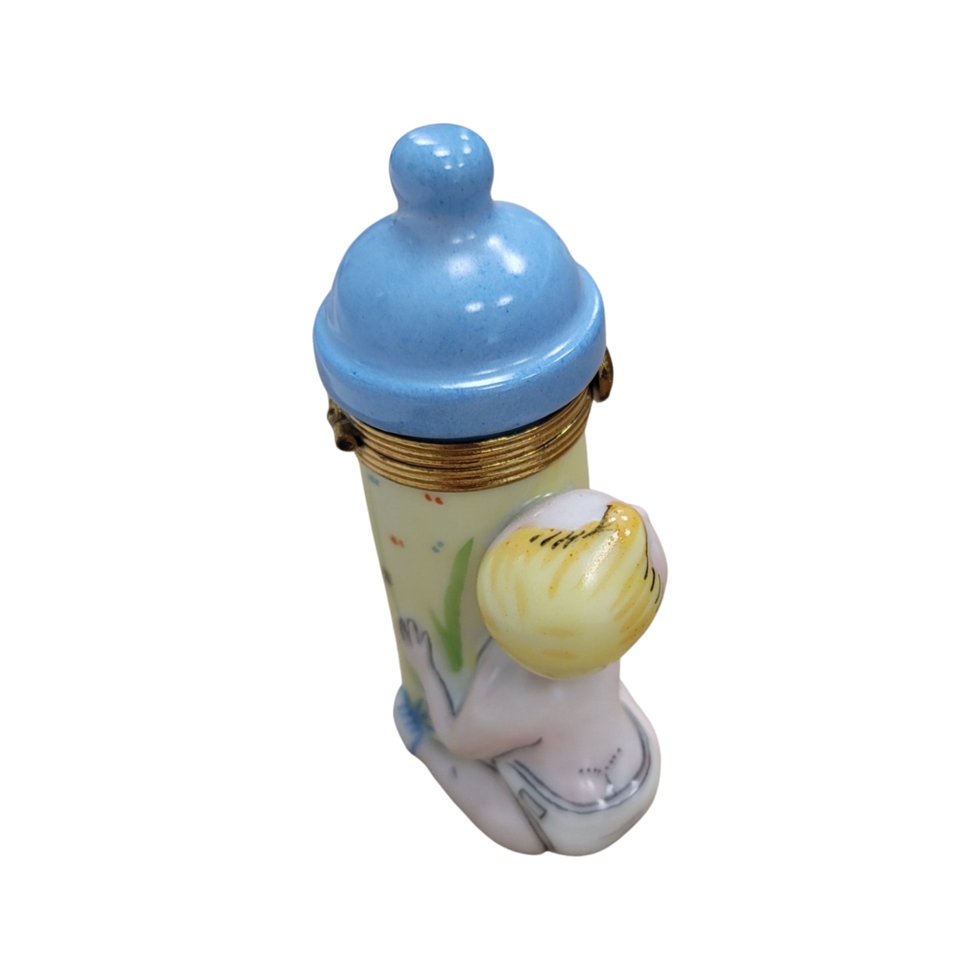 Baby With Blue Bottle Figurine Porcelain Limoges Limoges Boxes baby figurine maternity French Trinket Box