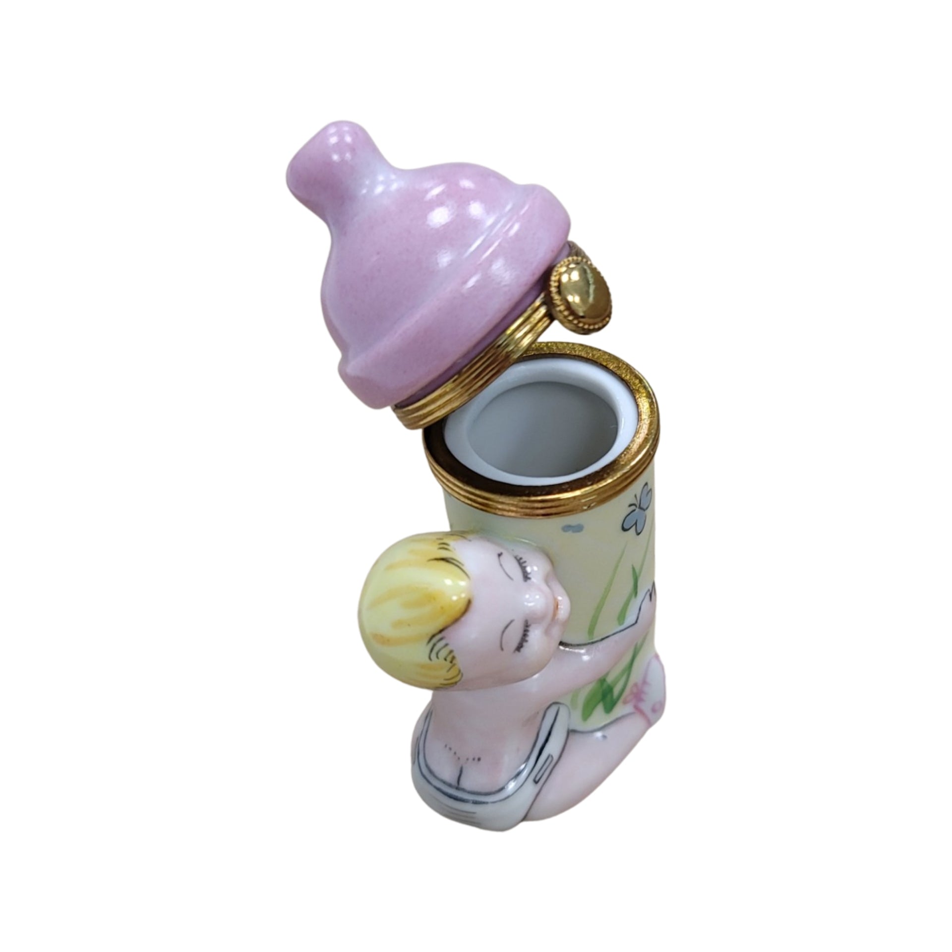 Baby With Pink Bottle Figurine Porcelain Limoges Limoges Boxes baby figurine maternity French Trinket Box