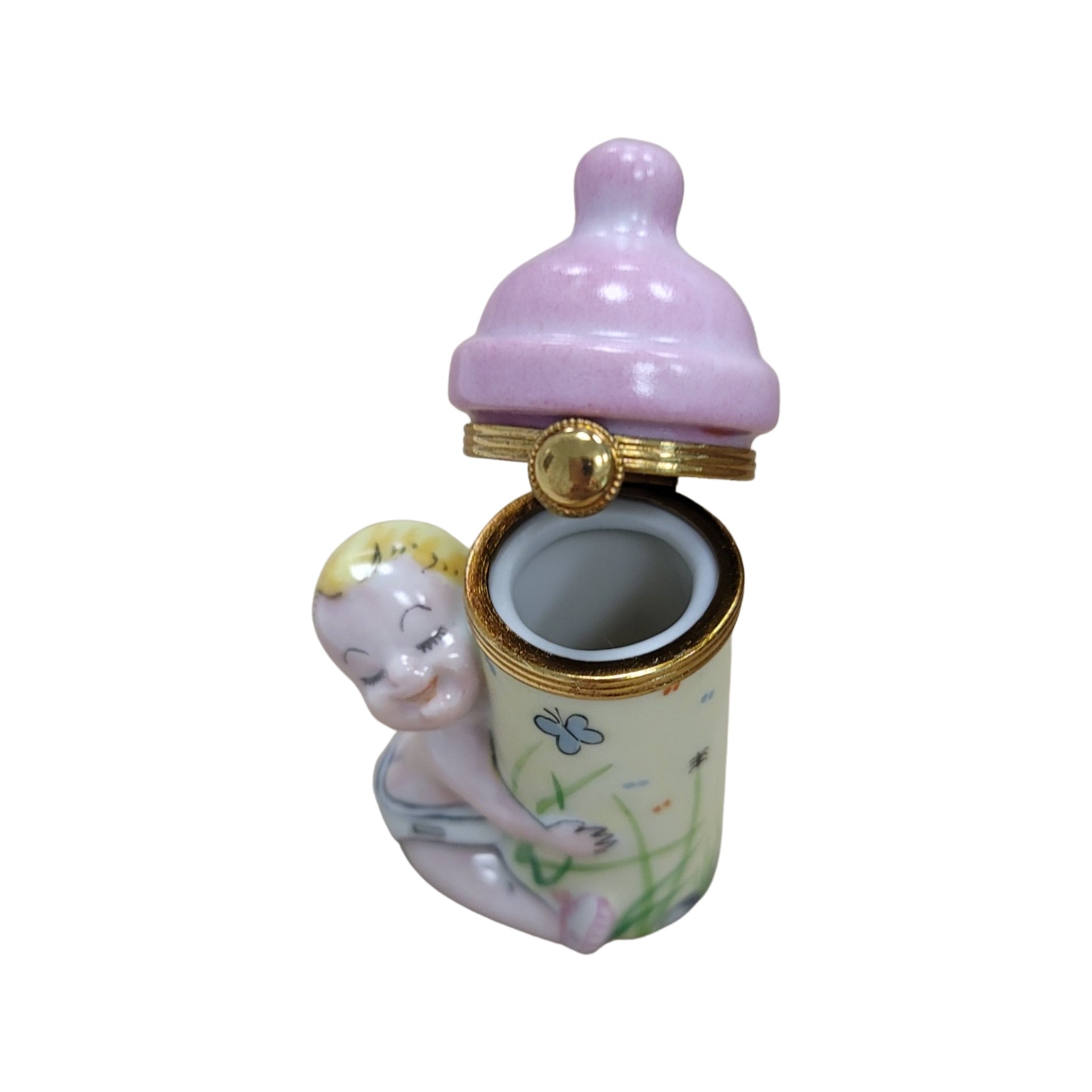 Baby With Pink Bottle Figurine Porcelain Limoges Limoges Boxes baby figurine maternity French Trinket Box