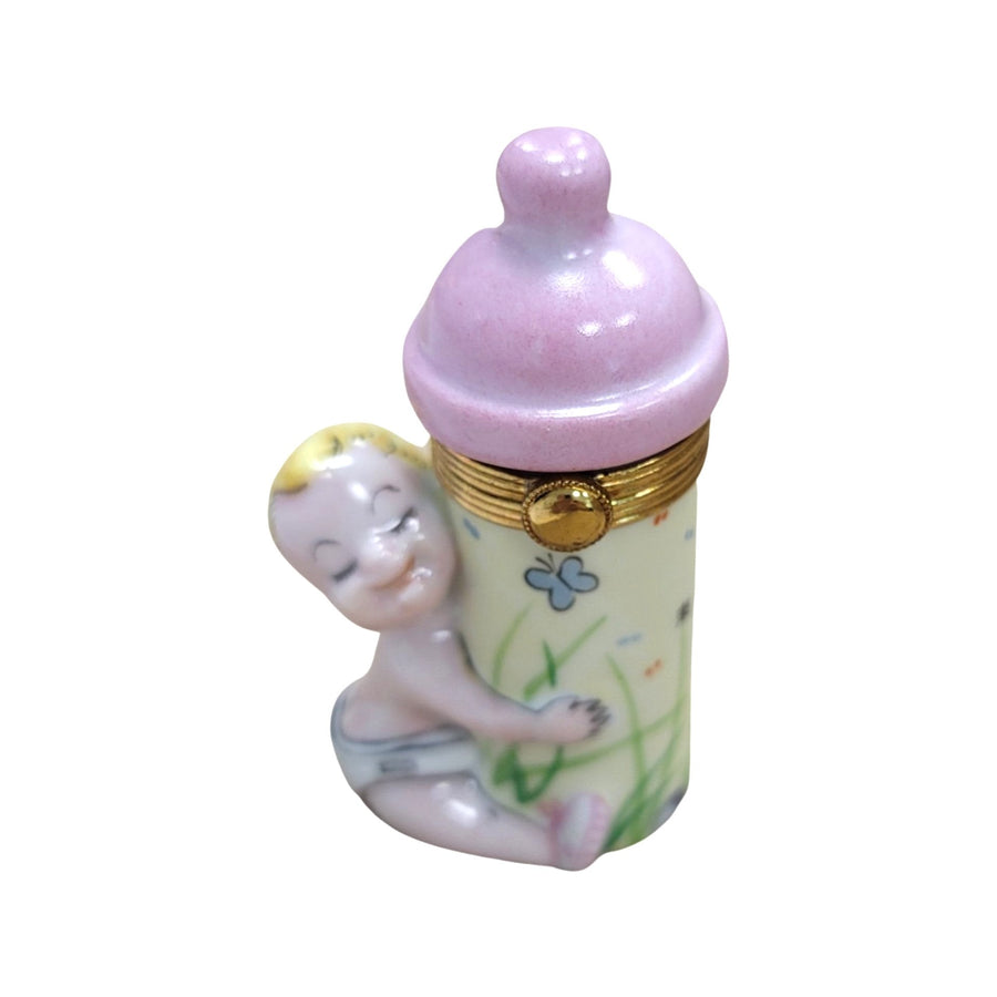 Baby With Pink Bottle Figurine Porcelain Limoges Limoges Boxes baby figurine maternity French Trinket Box