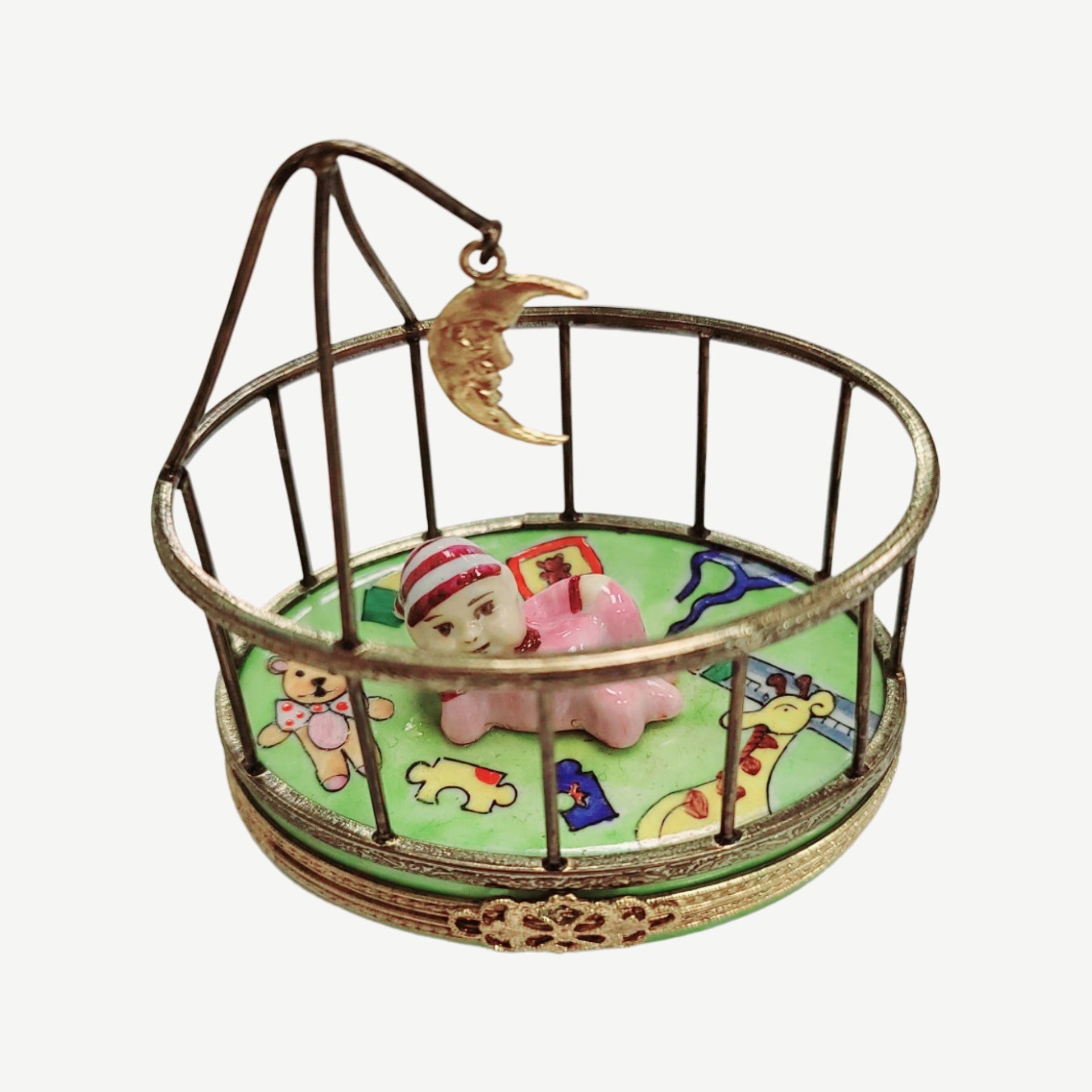 Baby Playpen Porcelain Figurine Porcelain Limoges Babies Figurine French Trinket Box