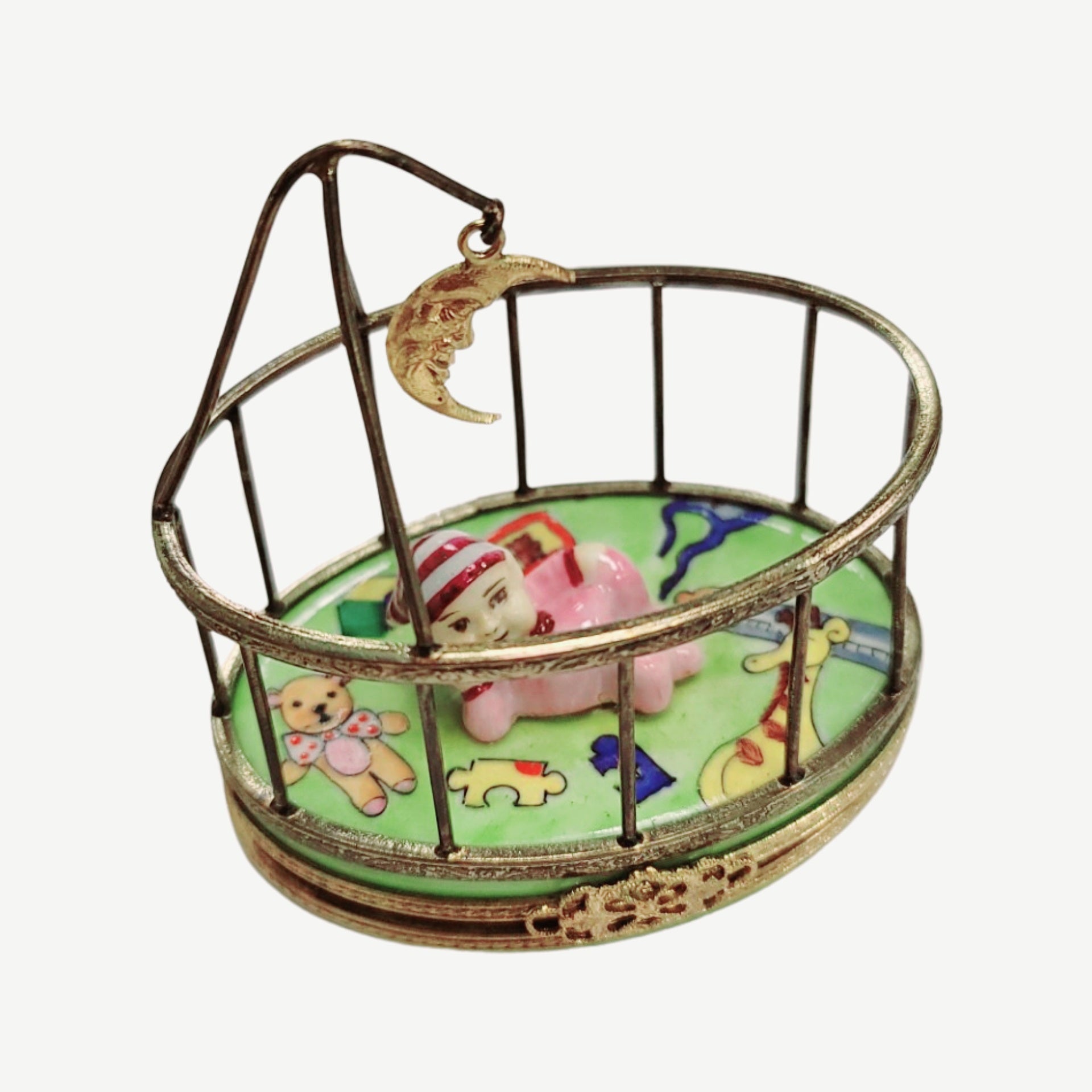 Baby Playpen Porcelain Figurine Porcelain Limoges Babies Figurine French Trinket Box