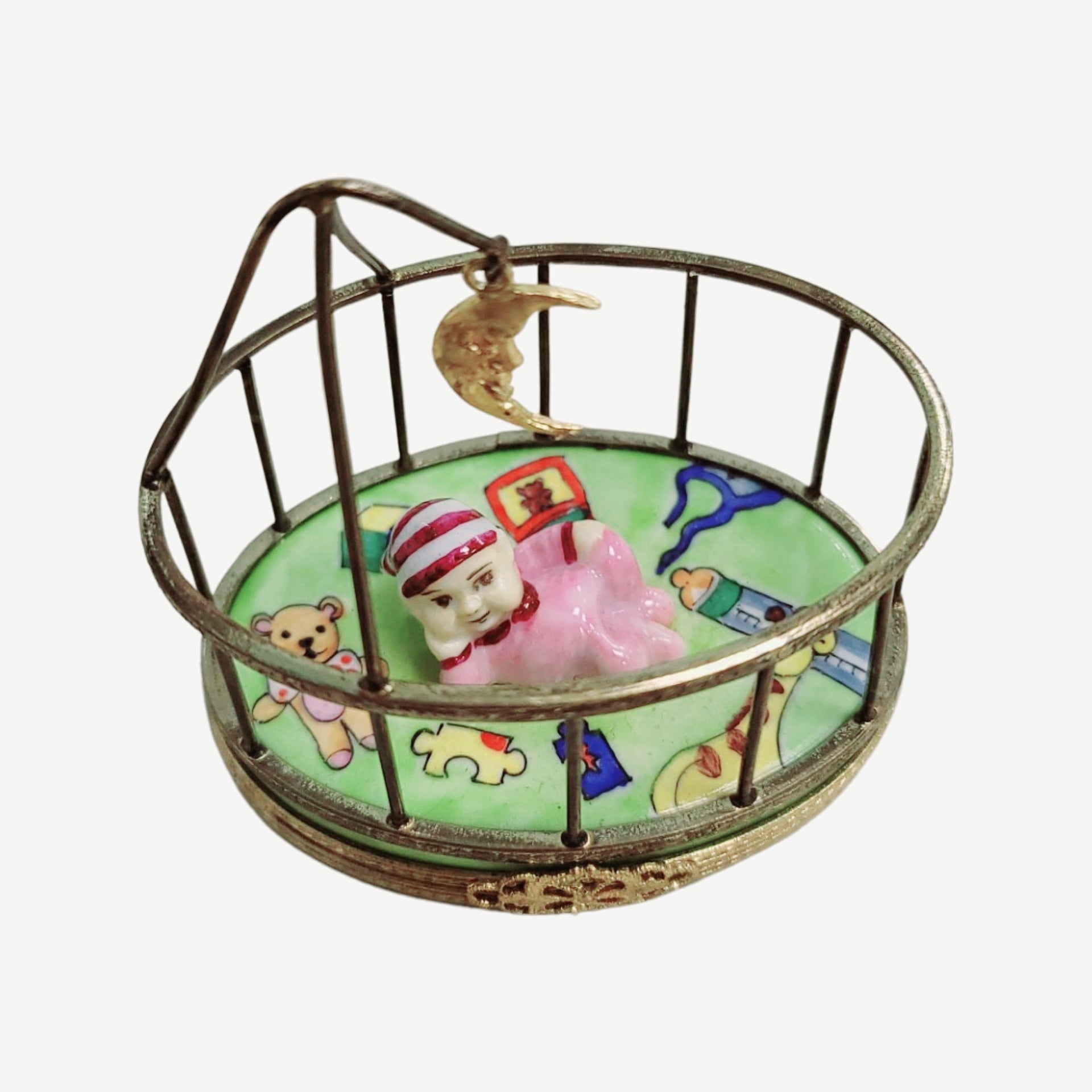 Baby Playpen Porcelain Figurine Porcelain Limoges Babies Figurine French Trinket Box
