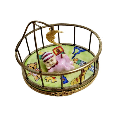 Baby Playpen Porcelain Figurine Porcelain Limoges Babies Figurine French Trinket Box