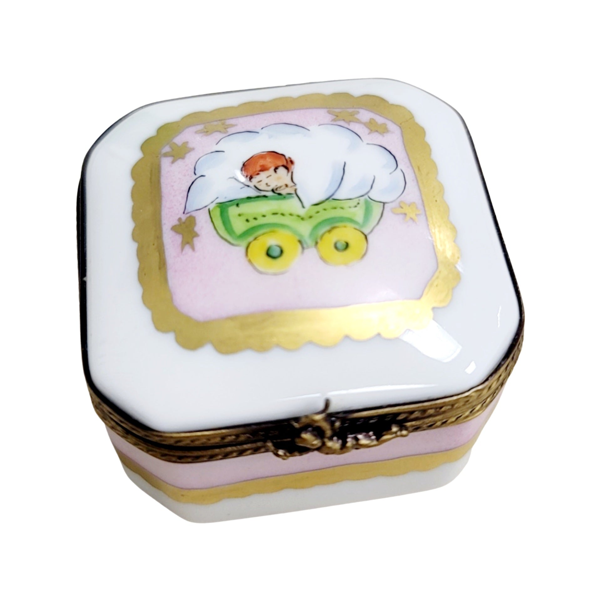 Baby in Pram Limoges Box Porcelain Limoges baby traditional French Trinket Box