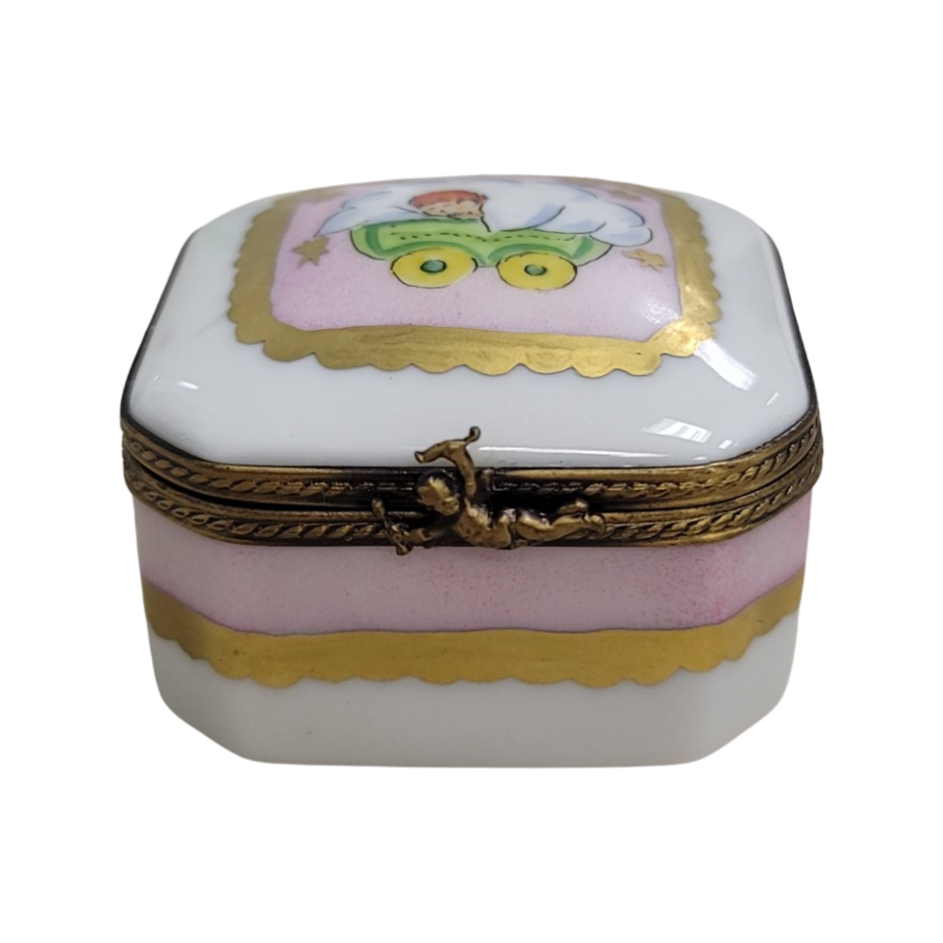 Baby in Pram Limoges Box Porcelain Limoges baby traditional French Trinket Box