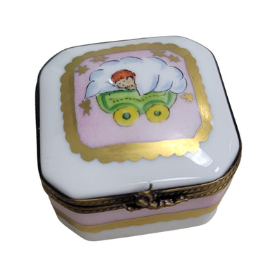 Baby in Pram Limoges Box Porcelain Limoges baby traditional French Trinket Box