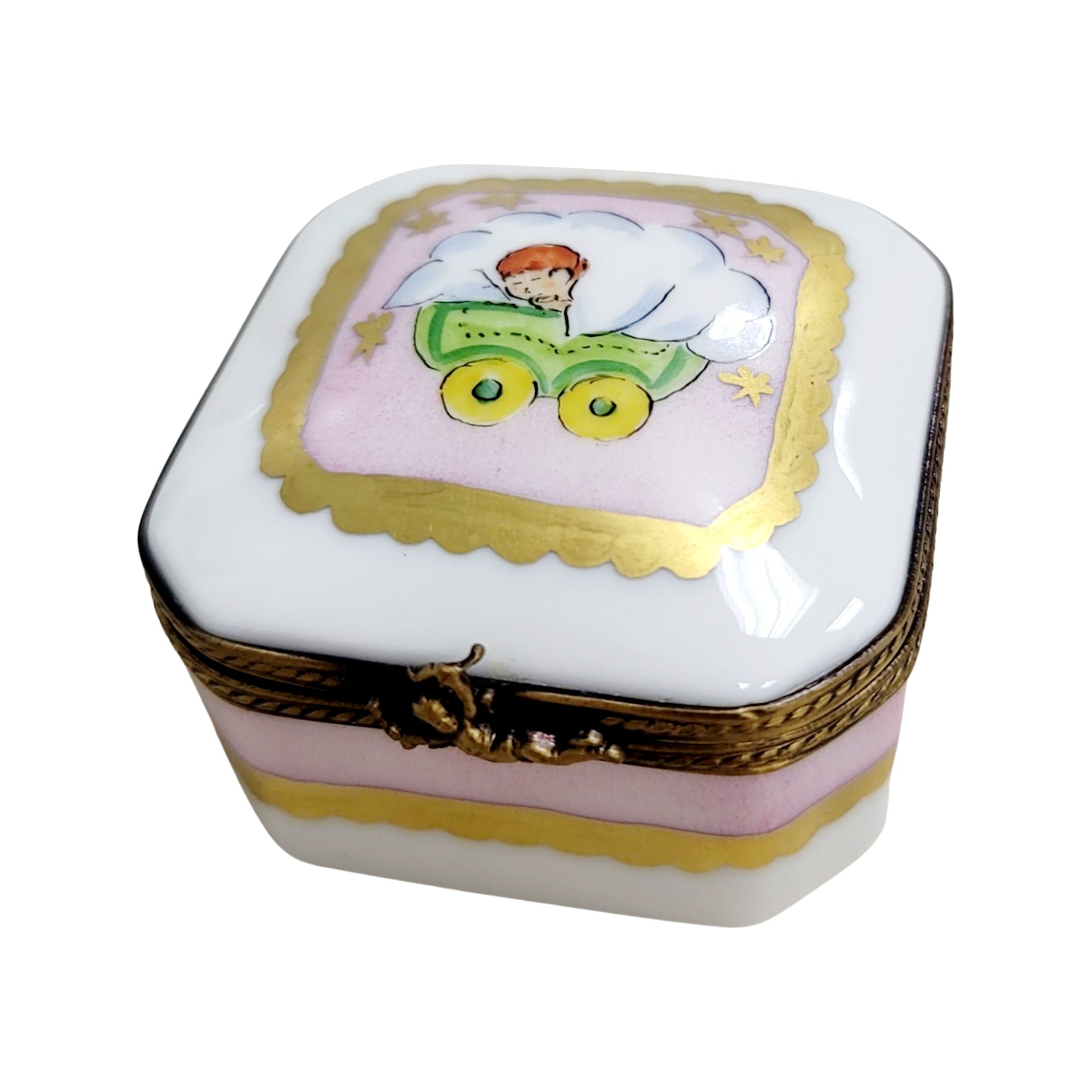Baby in Pram Limoges Box Porcelain Limoges baby traditional French Trinket Box