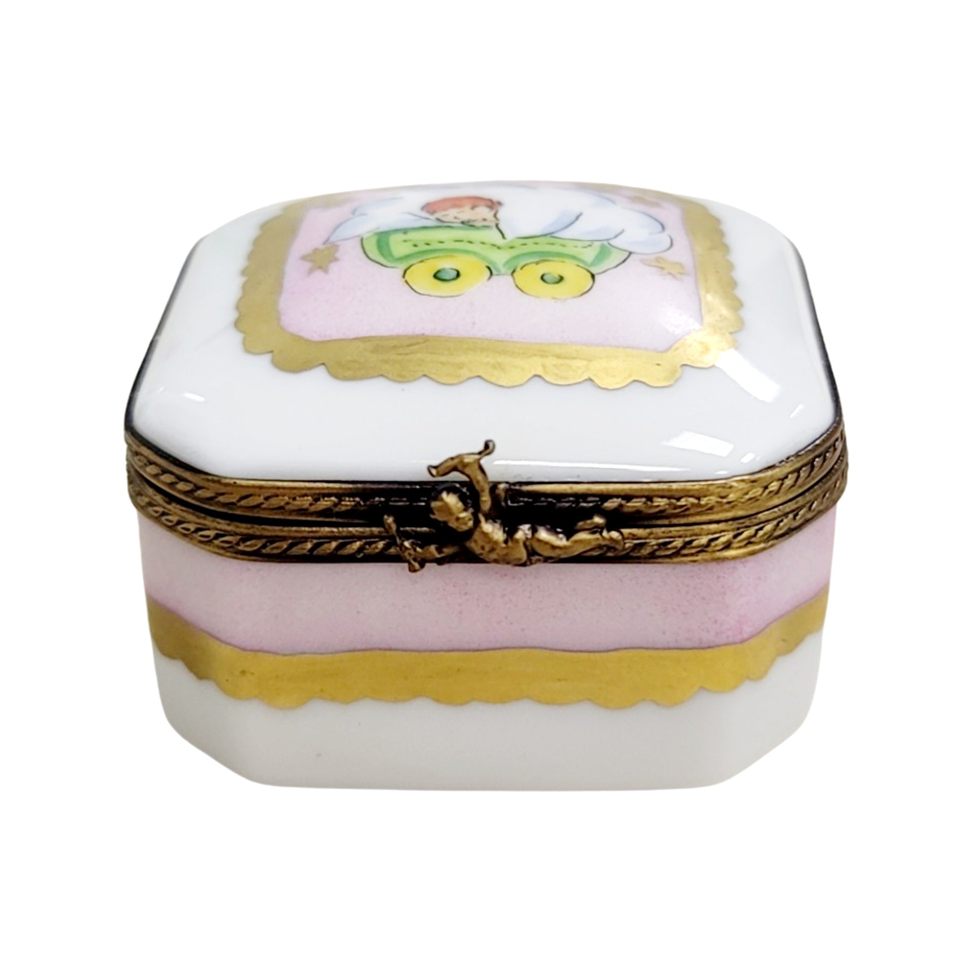 Baby in Pram Limoges Box Porcelain Limoges baby traditional French Trinket Box
