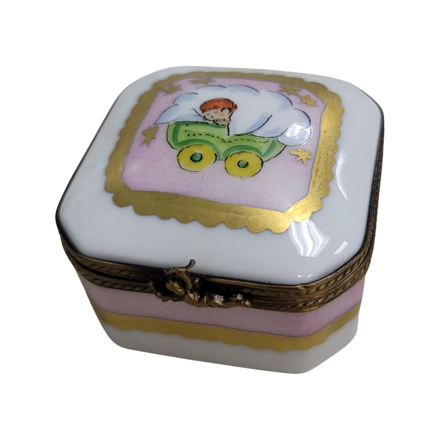 Baby in Pram Limoges Box Porcelain Limoges baby traditional French Trinket Box