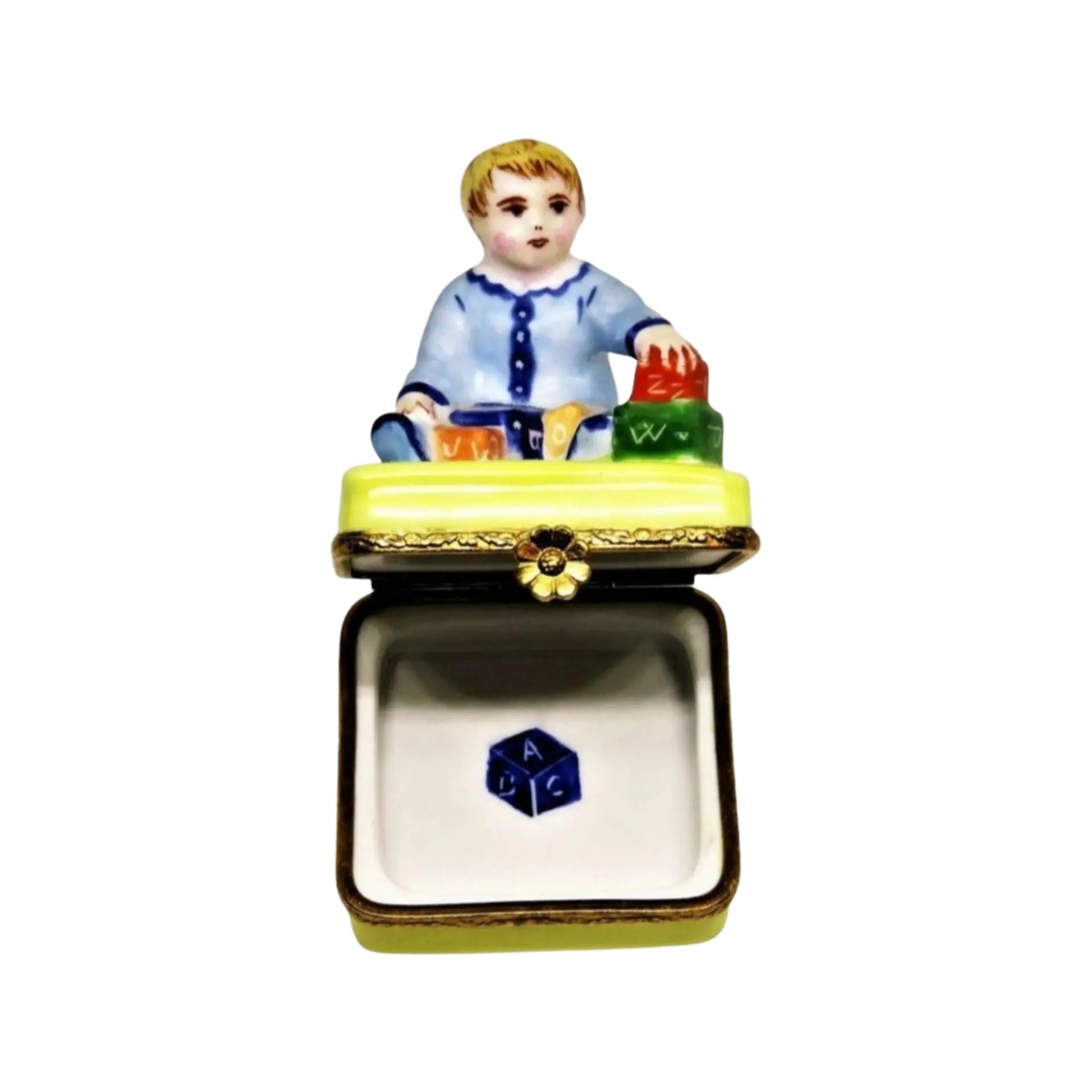 Baby w Blocks Porcelain Limoges Babies Figurine French Trinket Box