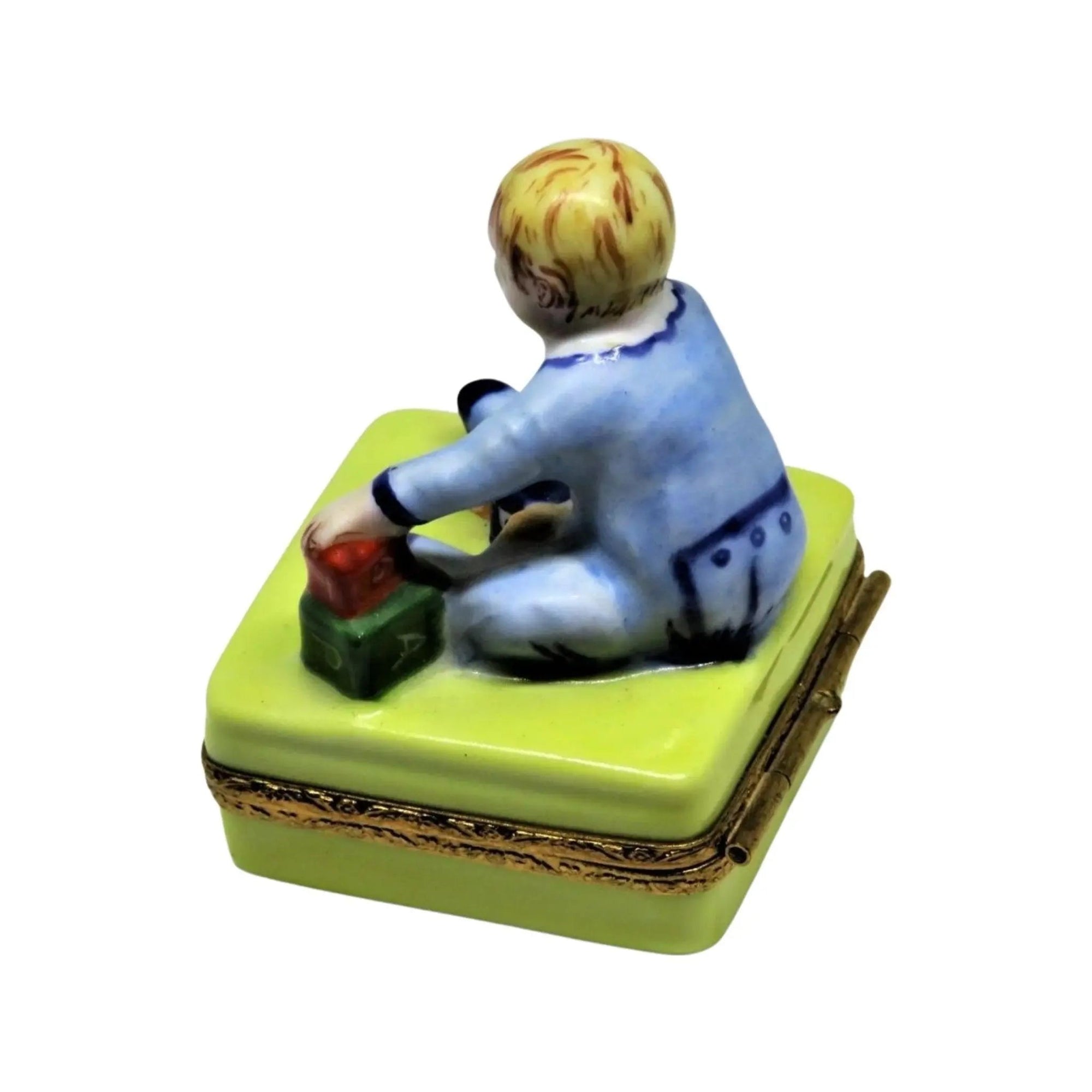 Baby w Blocks Porcelain Limoges Babies Figurine French Trinket Box