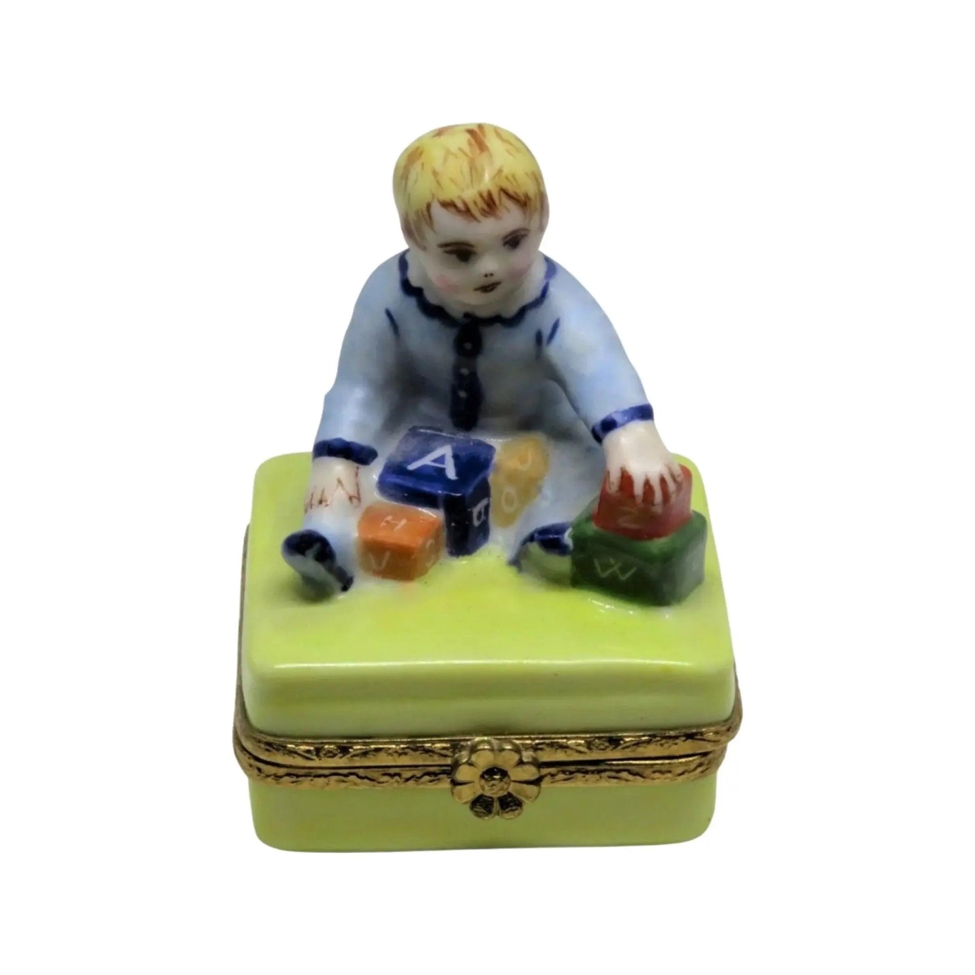 Baby w Blocks Porcelain Limoges Babies Figurine French Trinket Box